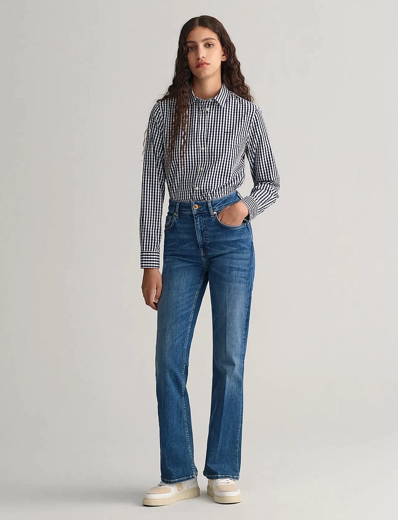 GANT - REG POPLIN GINGHAM SHIRT - langärmlige hemden - classic blue - 4