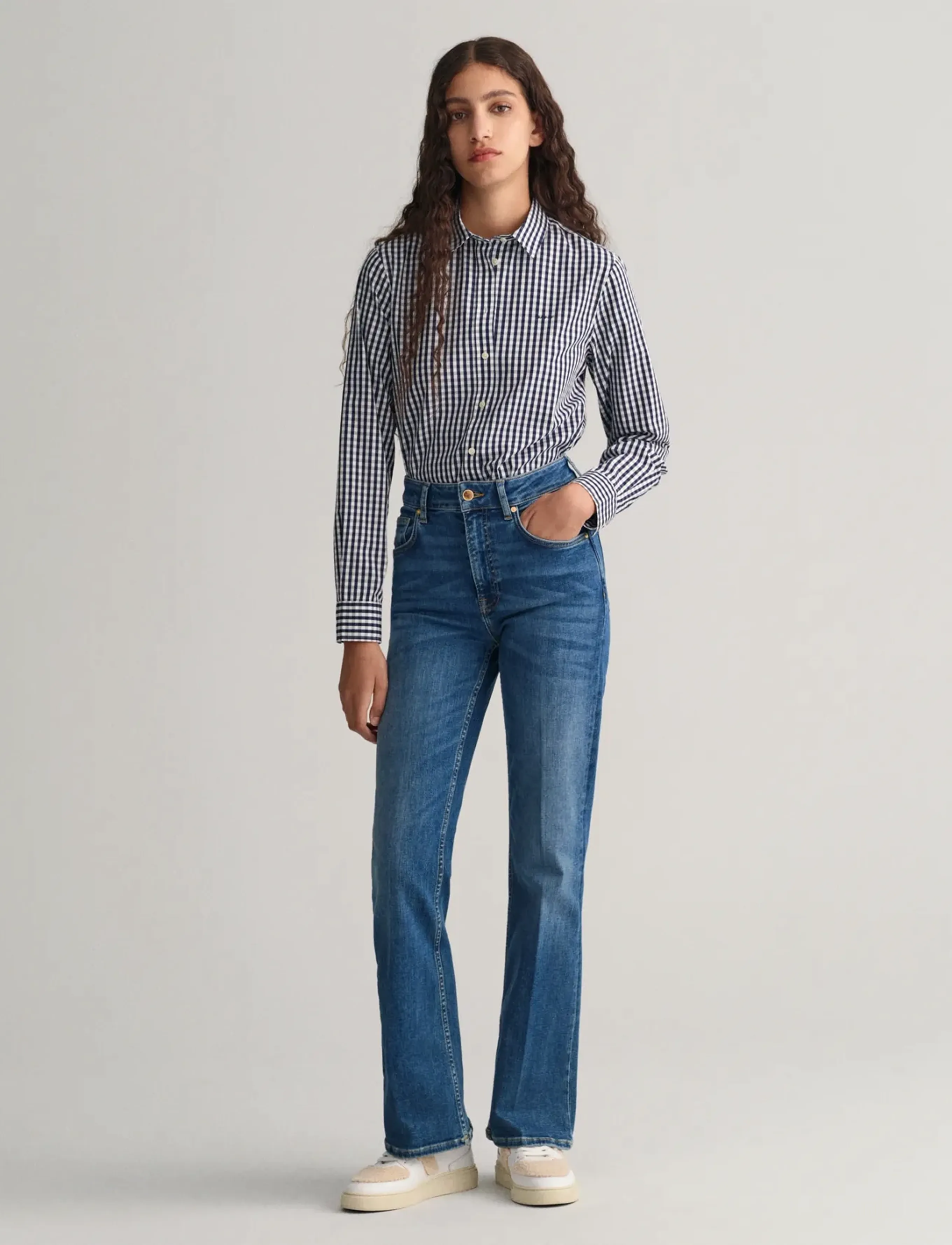 Gant - REG POPLIN GINGHAM SHIRT - langärmlige hemden - classic blue - 4