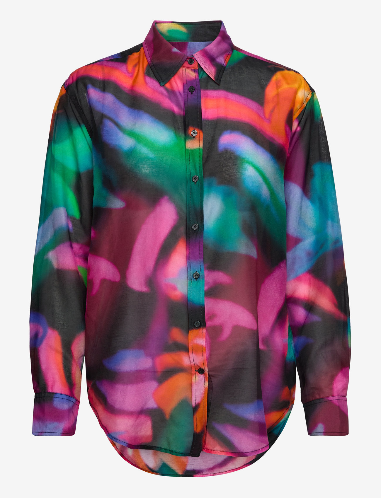 Gant - REL FLORAL PRINT COT/SILK SHIRT - krekli ar garām piedurknēm - ebony black - 0