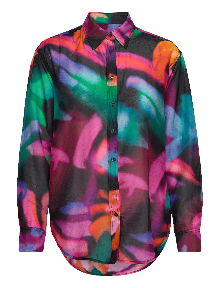 Gant - REL FLORAL PRINT COT/SILK SHIRT - krekli ar garām piedurknēm - ebony black - 0