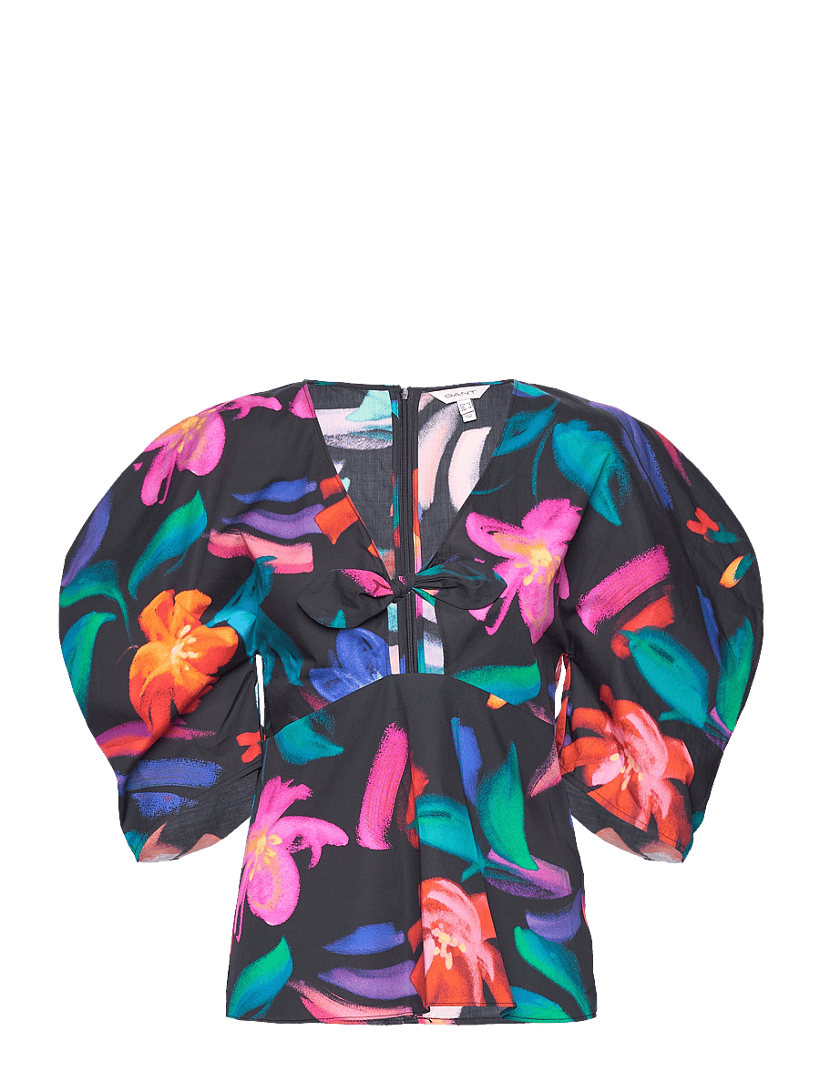 Gant - FLORAL PRINT VOLUME SLEEVE BLOUSE - kortærmede bluser - ebony black - 0