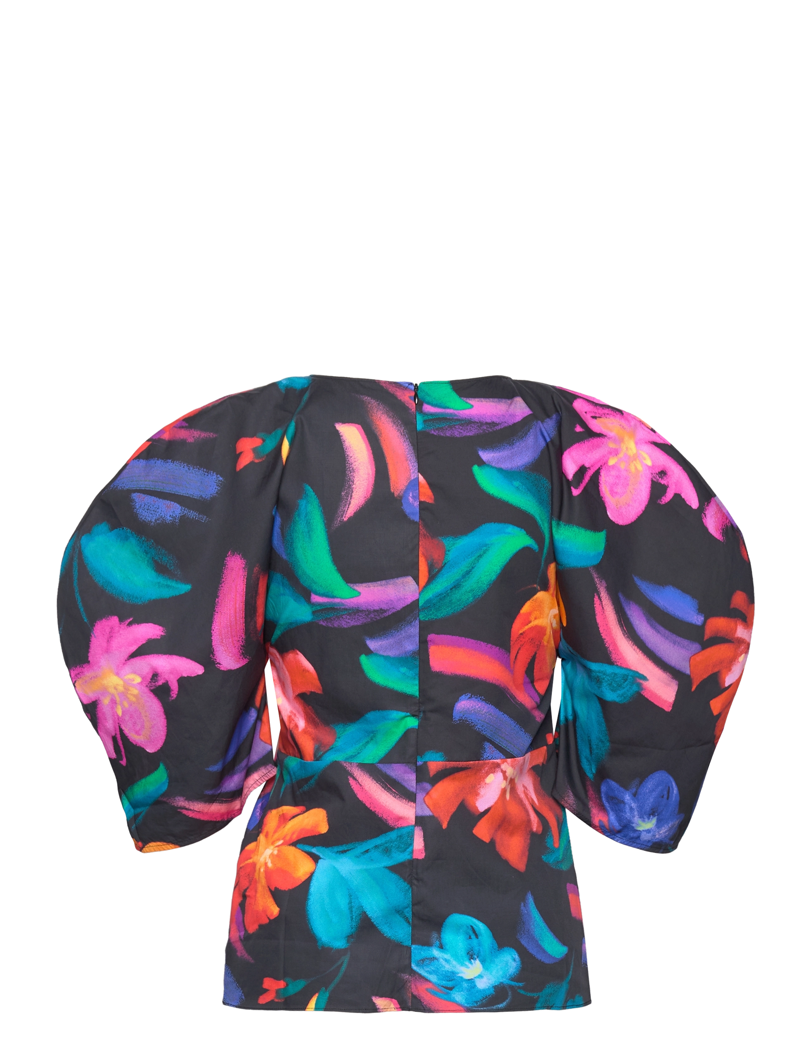 Gant - FLORAL PRINT VOLUME SLEEVE BLOUSE - kortærmede bluser - ebony black - 1