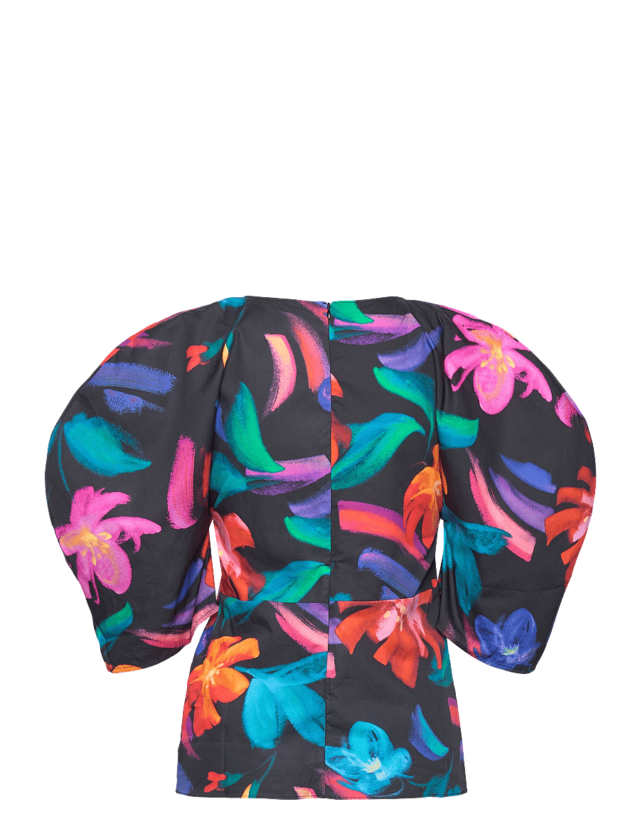 Gant - FLORAL PRINT VOLUME SLEEVE BLOUSE - kortærmede bluser - ebony black - 1