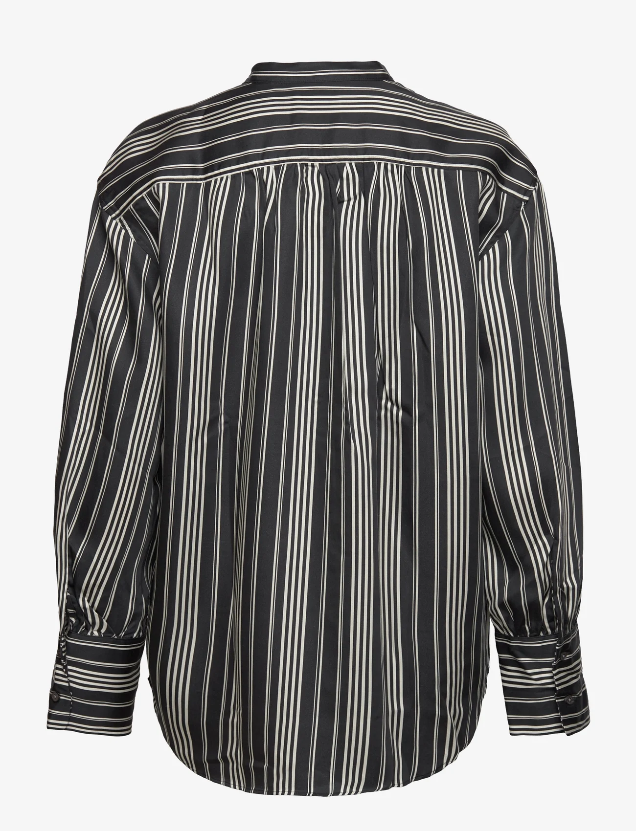 GANT - RELAXED STRIPED STAND COLLAR SHIRT - langærmede skjorter - ebony black - 1