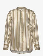 RELAXED STRIPED STAND COLLAR SHIRT - WARM SURPLUS GREEN