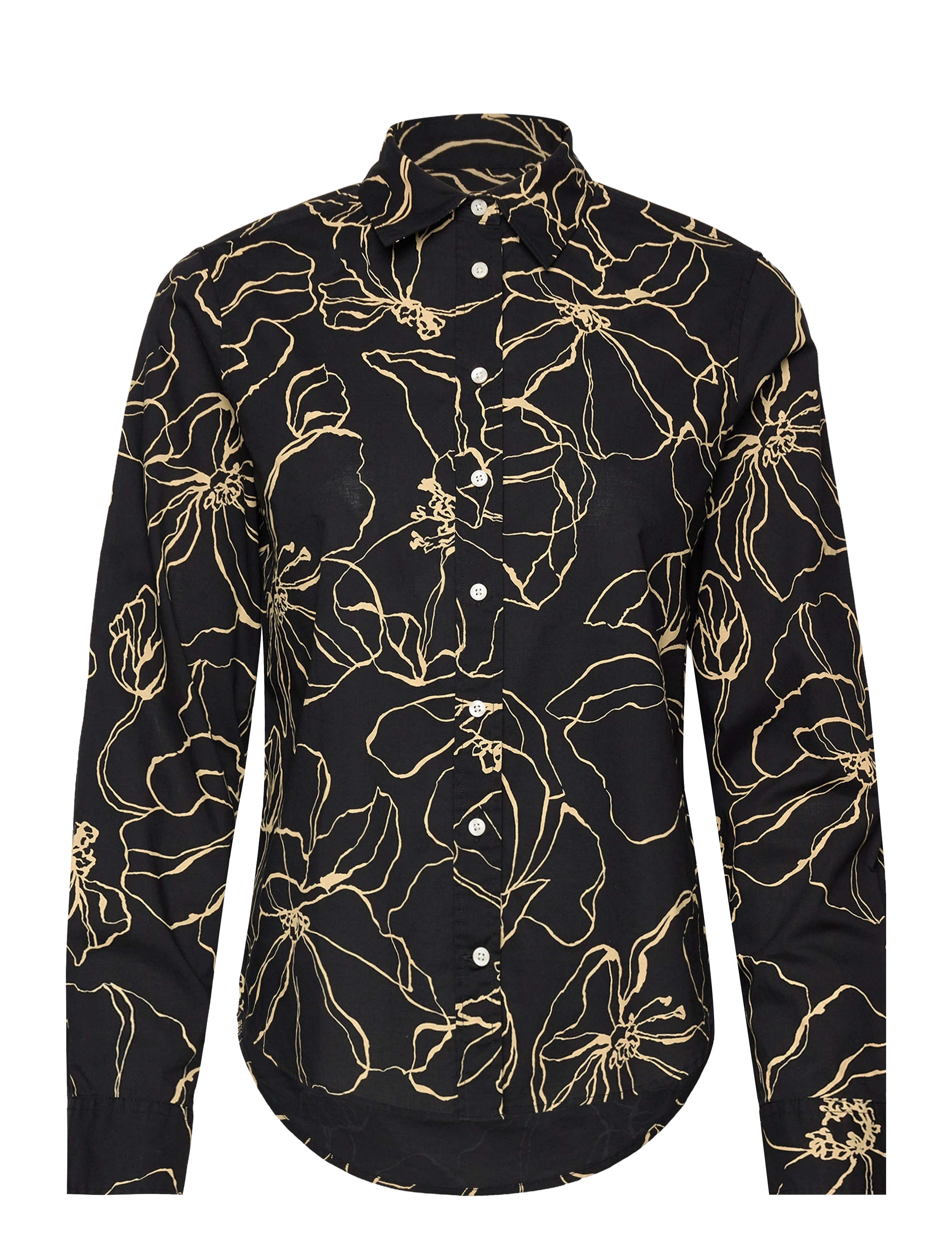 Gant Reg Line Drawing Cot Voile Shirt, 34, Black, Skjorter > Langærmede, Dame