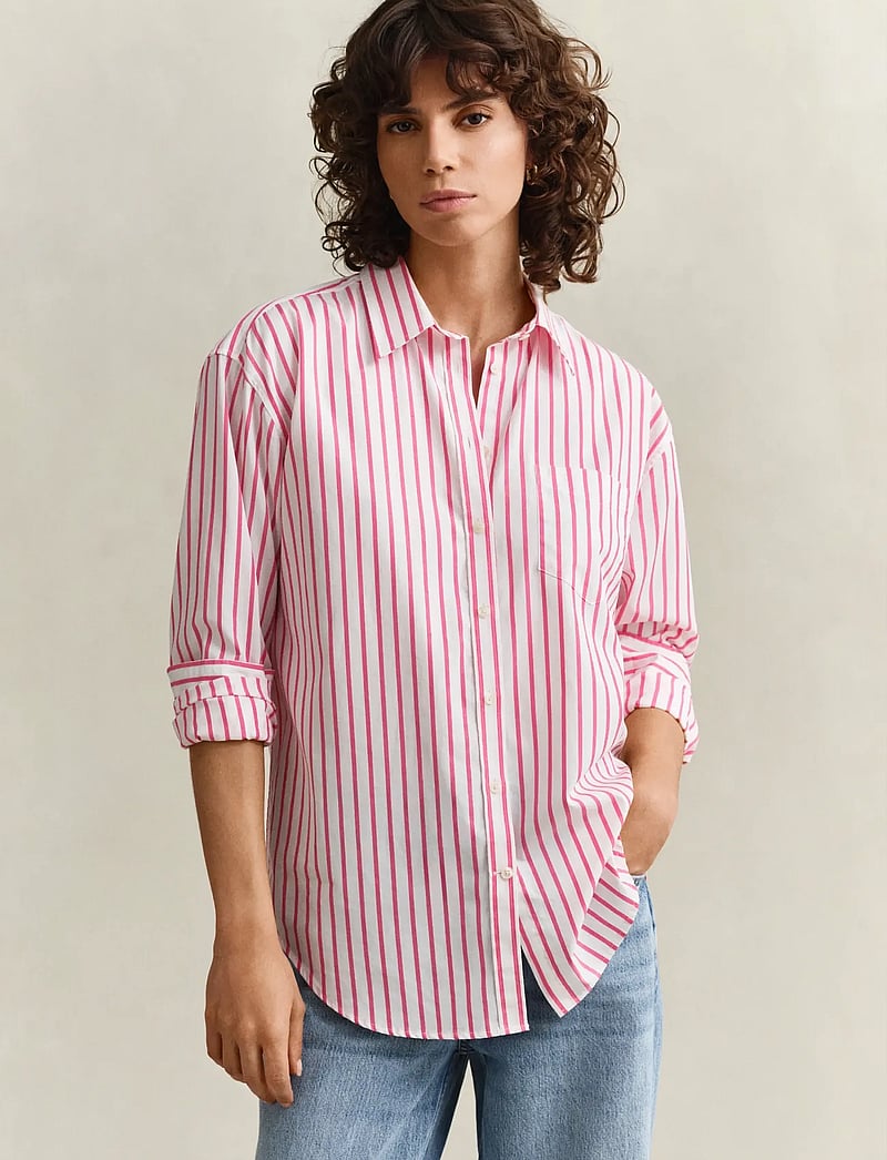 GANT - REL CLASSIC POPLIN STRIPED SHIRT - langärmlige hemden - bright fuschia - 0
