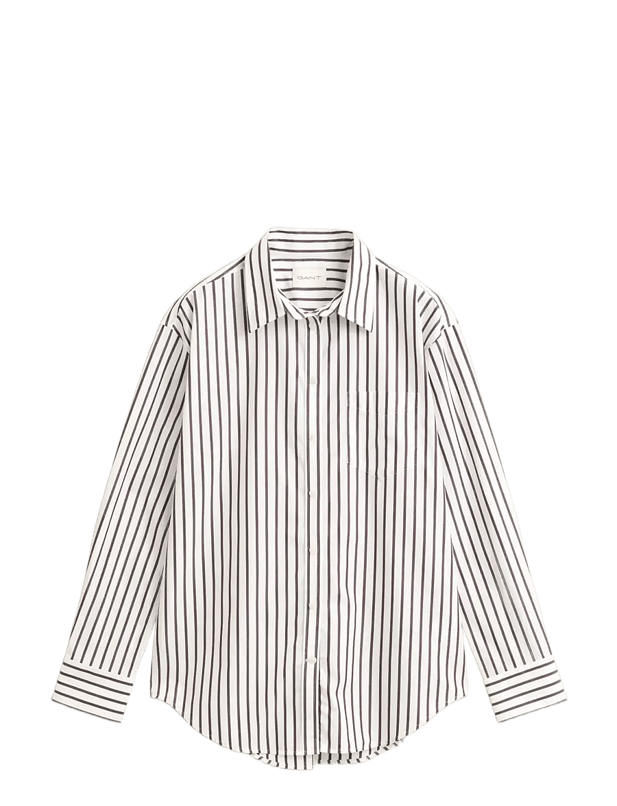 Gant - REL CLASSIC POPLIN STRIPED SHIRT - långärmade skjortor - deep brown - 1