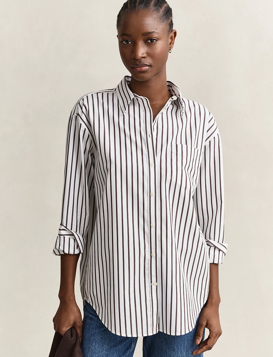 Gant - REL CLASSIC POPLIN STRIPED SHIRT - langærmede skjorter - deep brown - 0