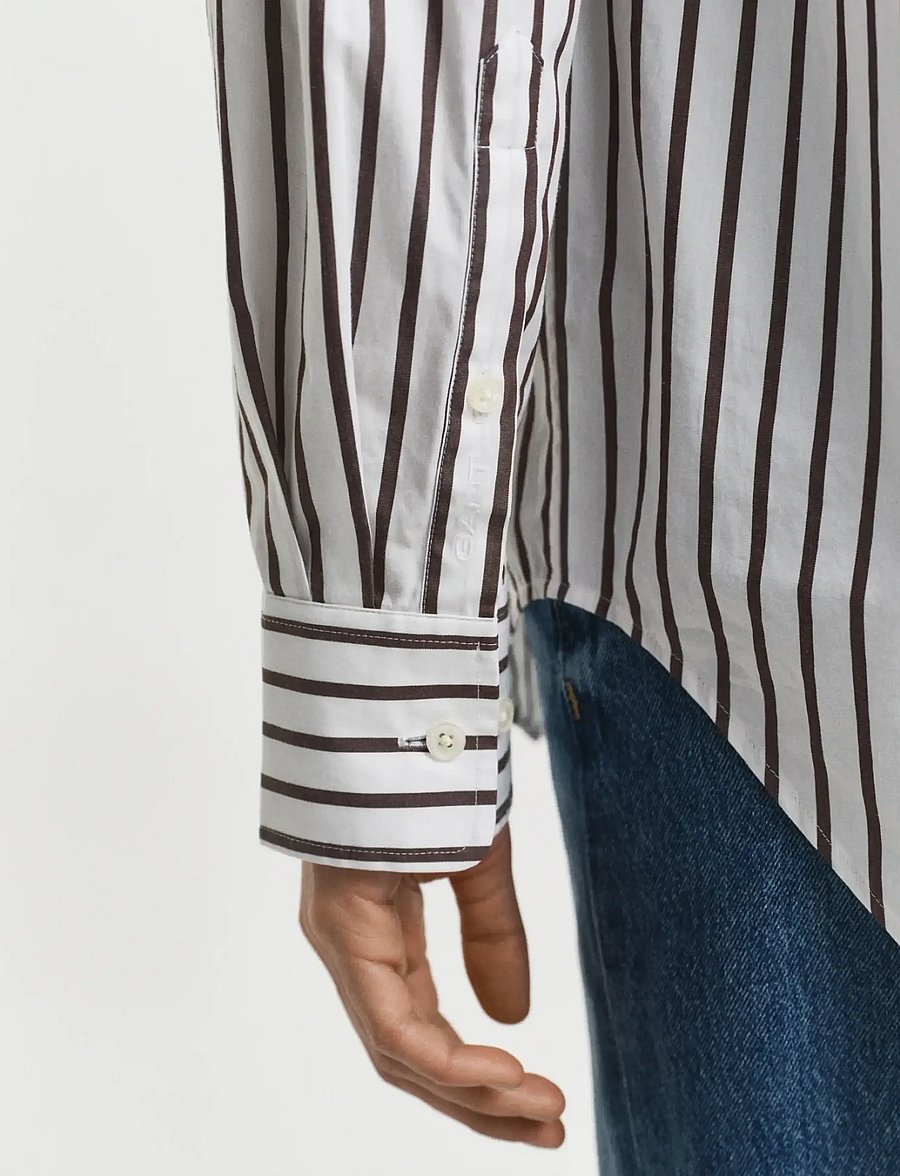 Gant - REL CLASSIC POPLIN STRIPED SHIRT - långärmade skjortor - deep brown - 3