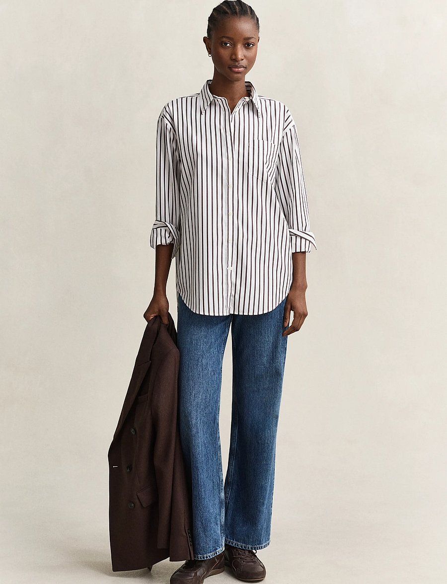 Gant - REL CLASSIC POPLIN STRIPED SHIRT - langærmede skjorter - deep brown - 4