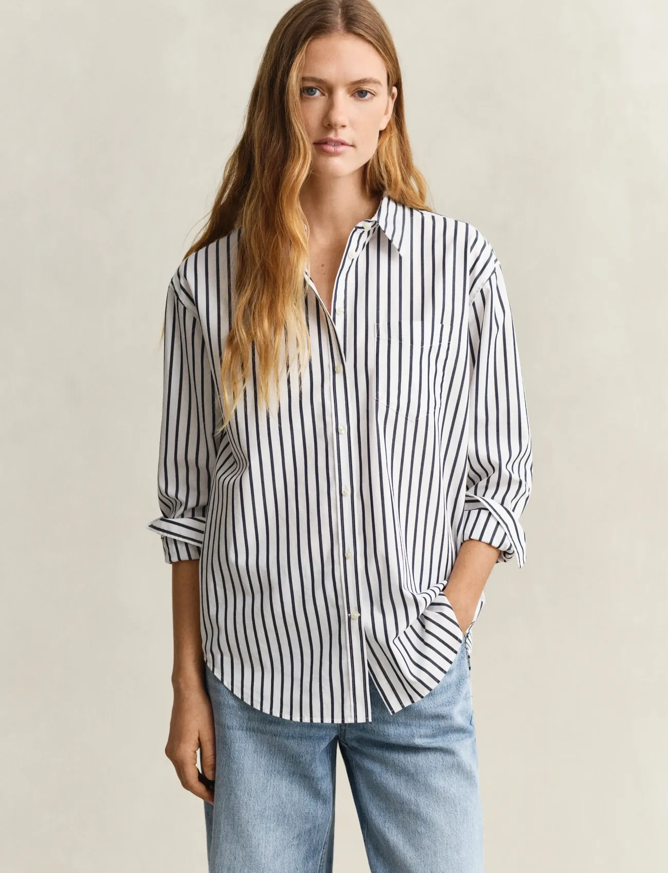 GANT REL CLASSIC POPLIN STRIPED SHIRT - Shirts - EVENING BLUE / navy