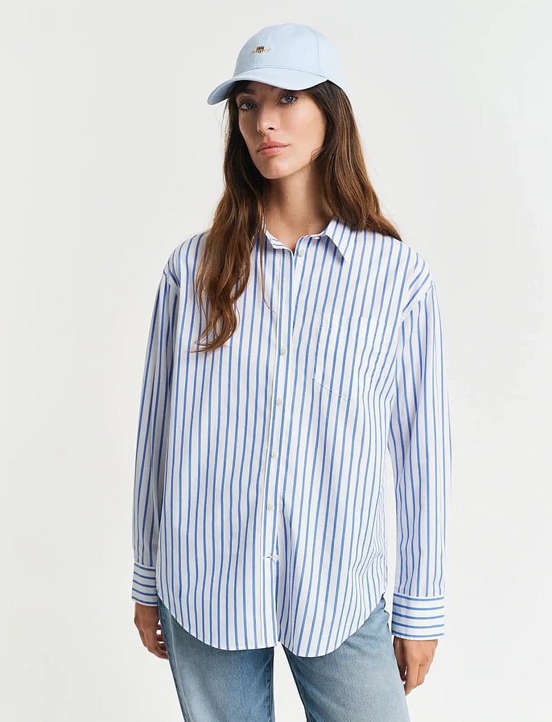 GANT - REL CLASSIC POPLIN STRIPED SHIRT - långärmade skjortor - perfect blue - 0