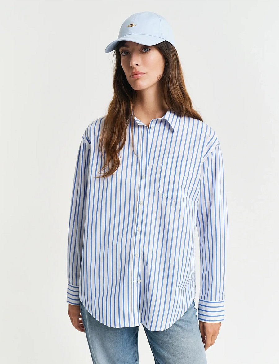 Gant - REL CLASSIC POPLIN STRIPED SHIRT - langærmede skjorter - perfect blue - 0