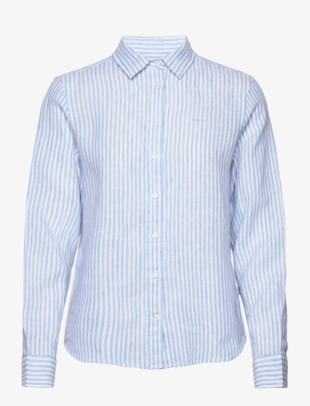 GANT - REG LINEN STRIPE SHIRT - långärmade skjortor - gentle blue - 0