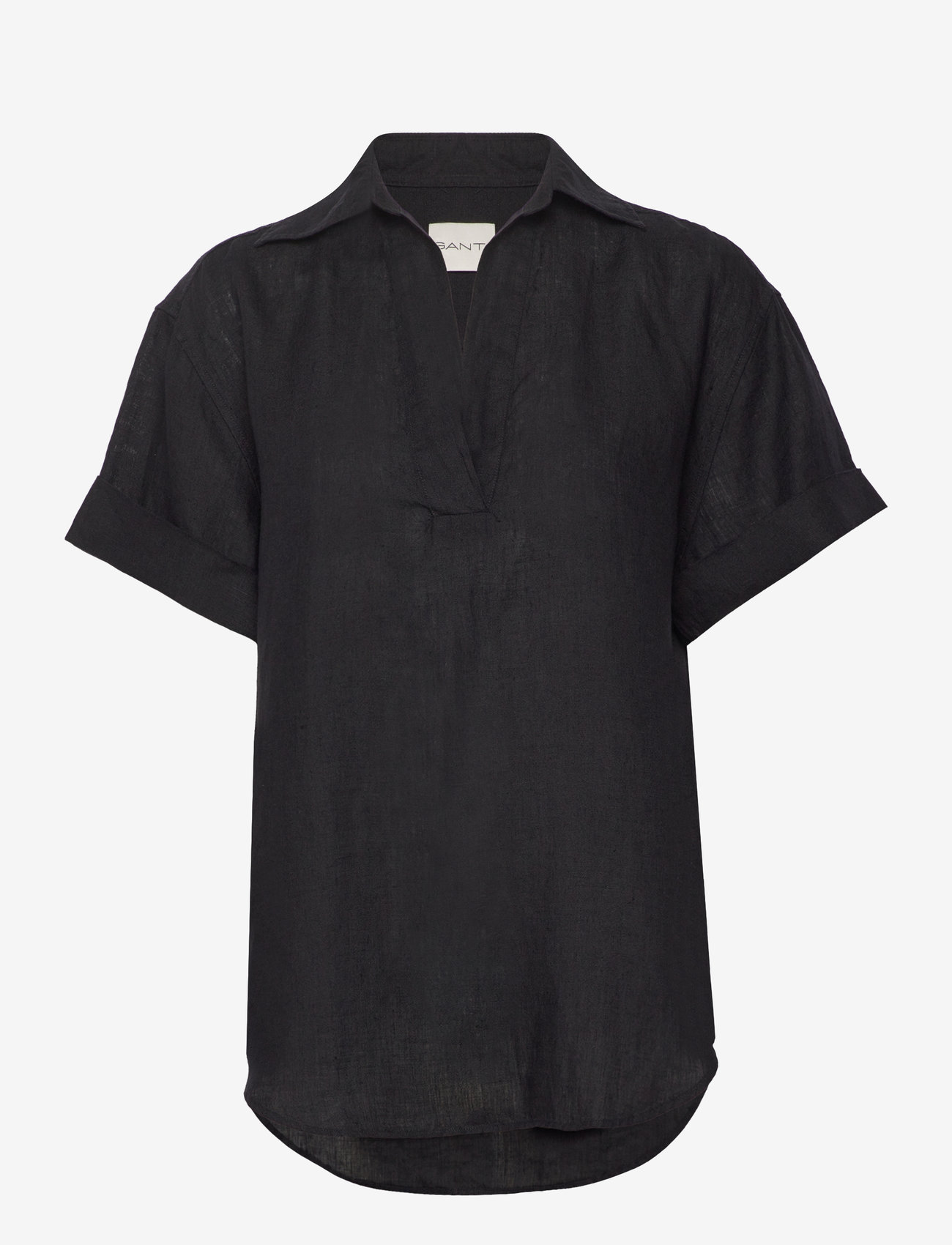 GANT - REL LINEN POPOVER SS SHIRT - hørskjorter - ebony black - 0