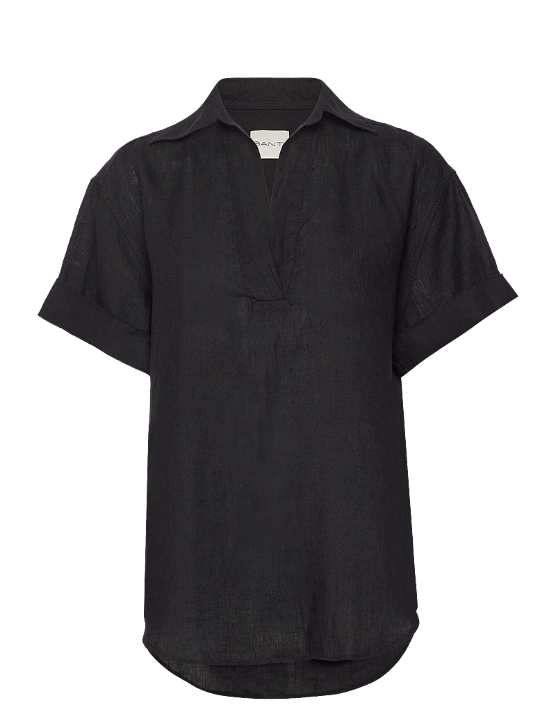 GANT - REL LINEN POPOVER SS SHIRT - leinenhemden - ebony black - 0