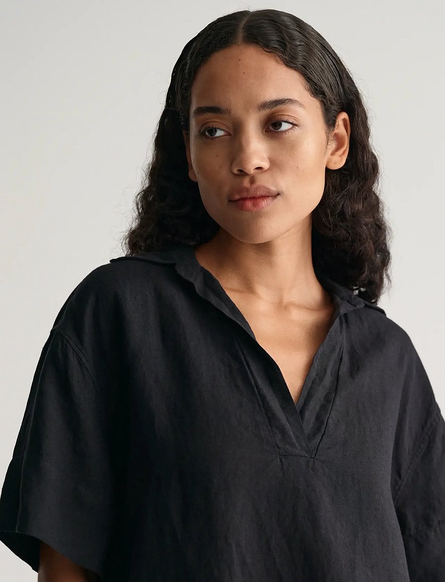 Gant - REL LINEN POPOVER SS SHIRT - linnen overhemden - ebony black - 4
