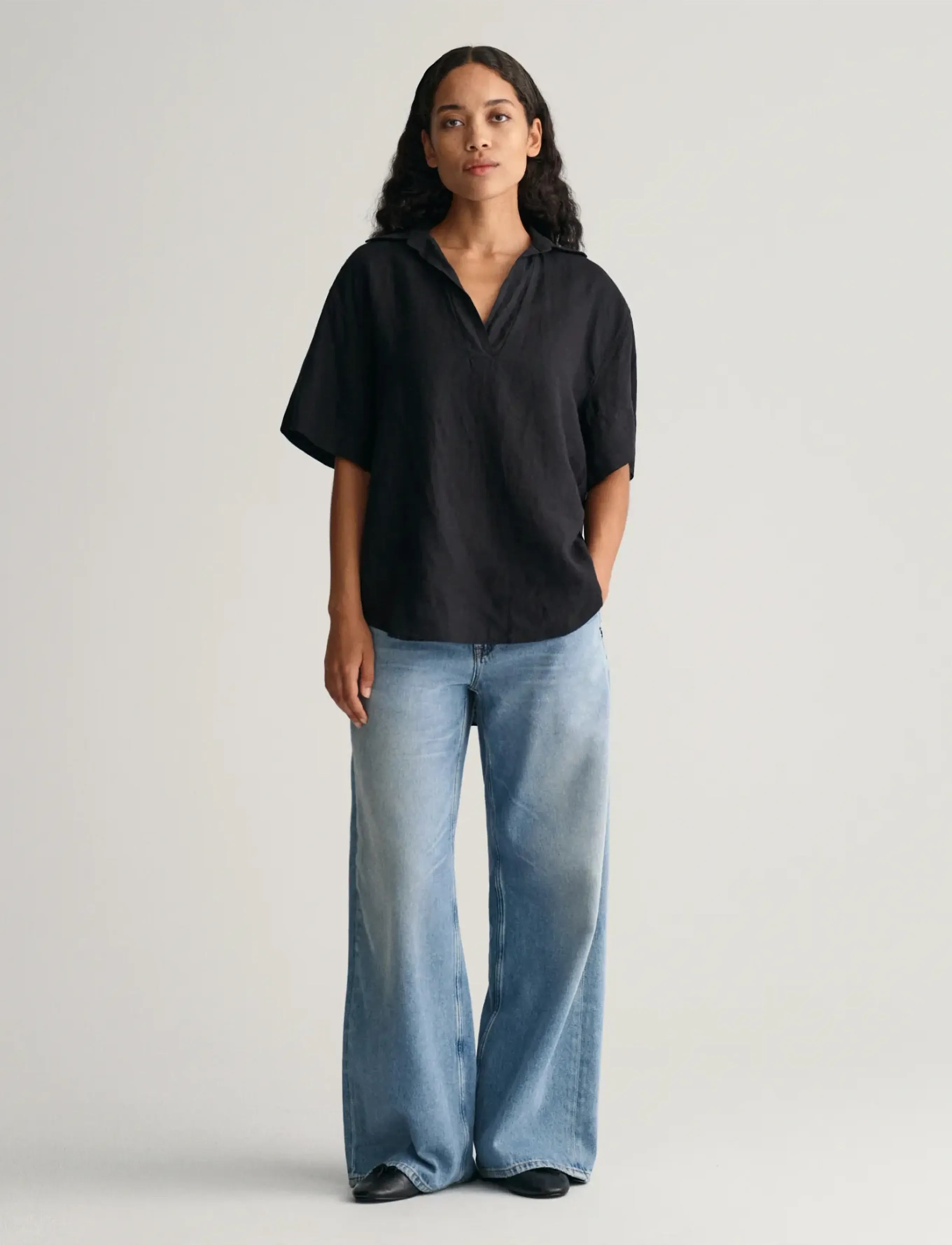 Gant - REL LINEN POPOVER SS SHIRT - linen shirts - ebony black - 5