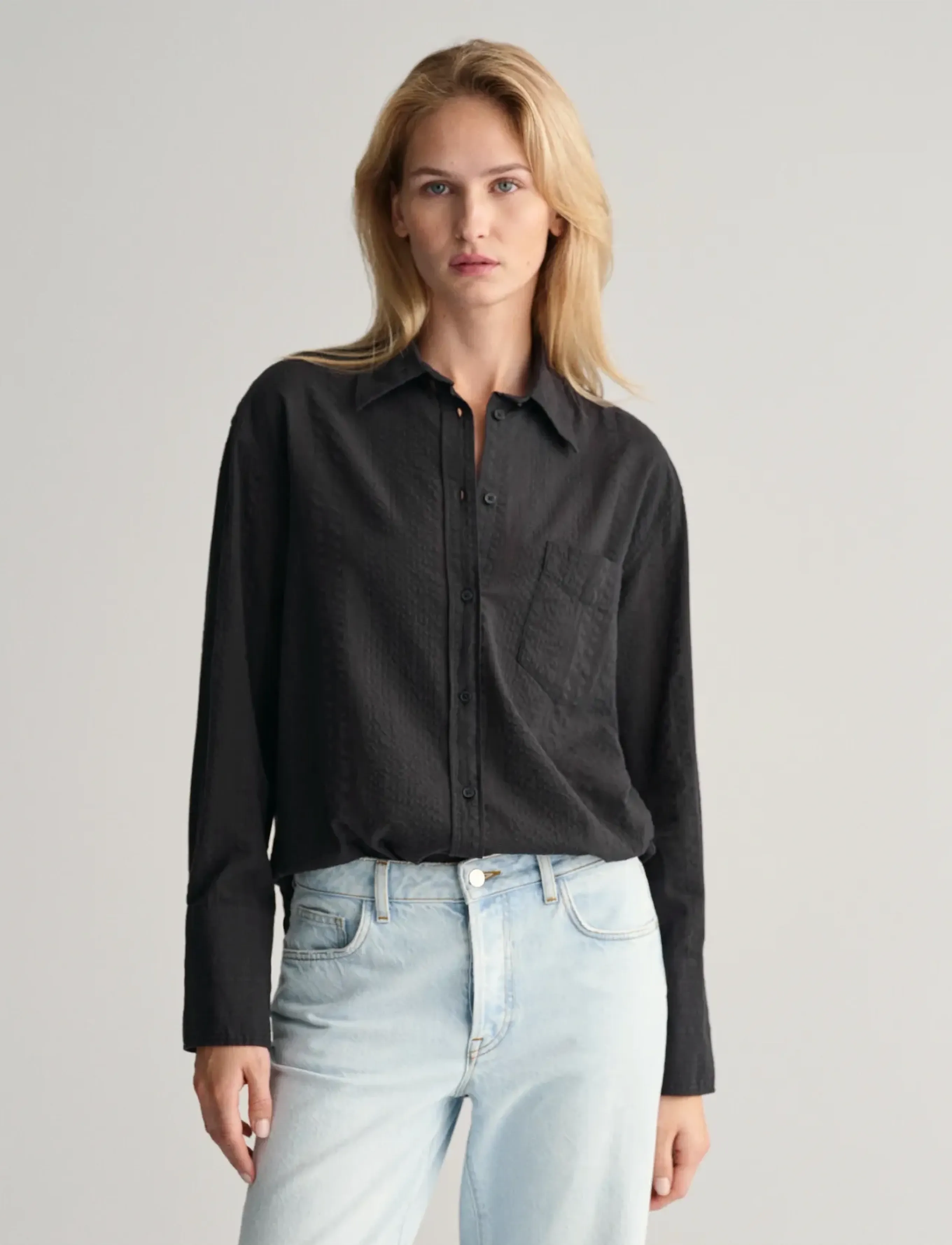 GANT REL SEERSUCKER STRIPE SHIRT - Shirts - BLACK / black