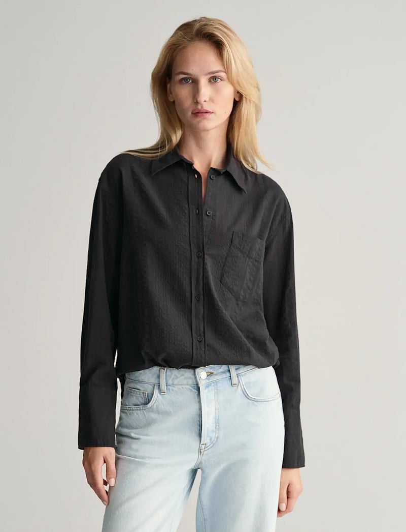 GANT - REL SEERSUCKER STRIPE SHIRT - long-sleeved shirts - black - 0