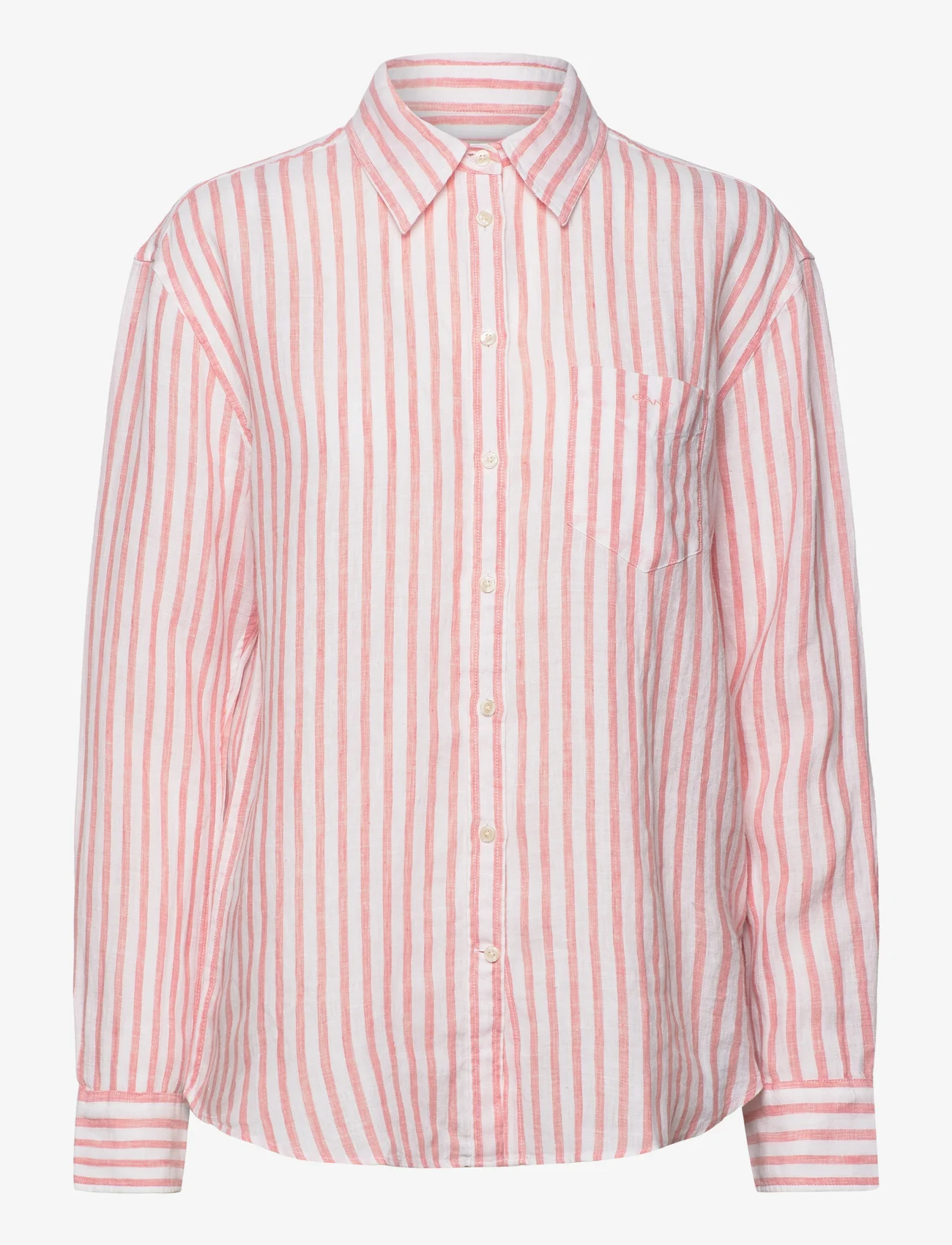 GANT - REL STRIPED LINEN SHIRT - hørskjorter - peachy pink - 0