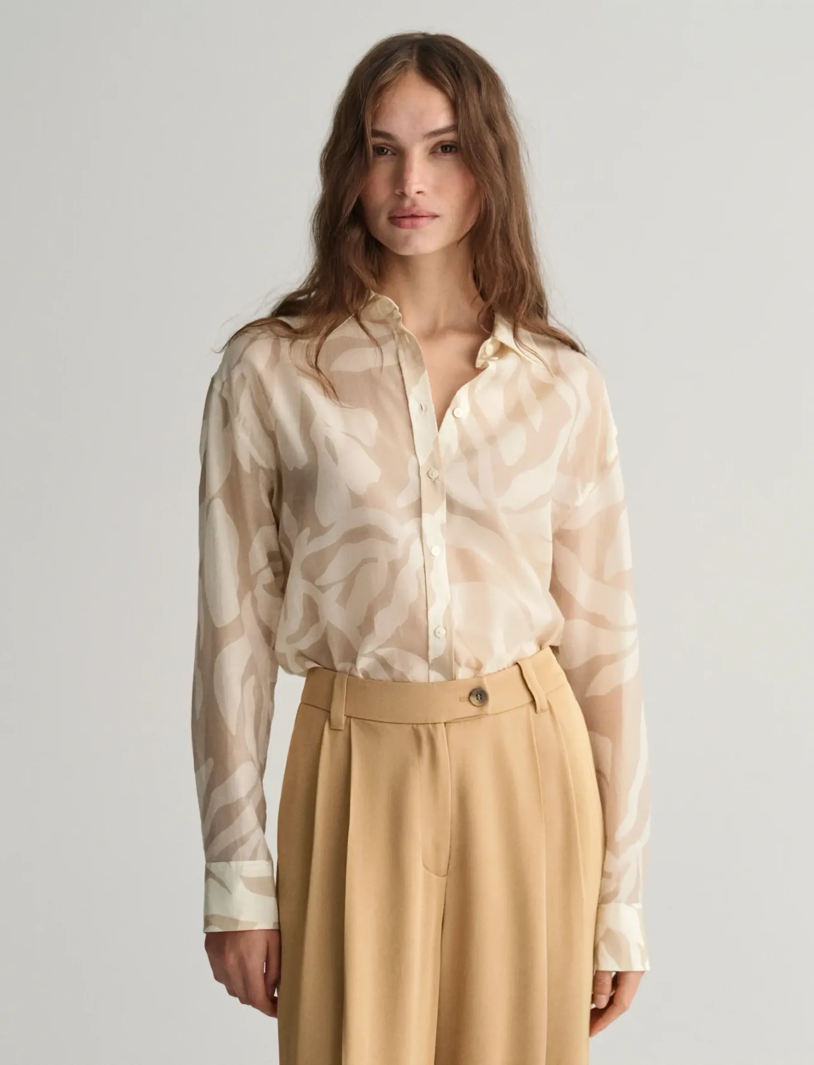 GANT REL PALM PRINT COT SILK SHIRT - Särgid - DRY SAND / beige