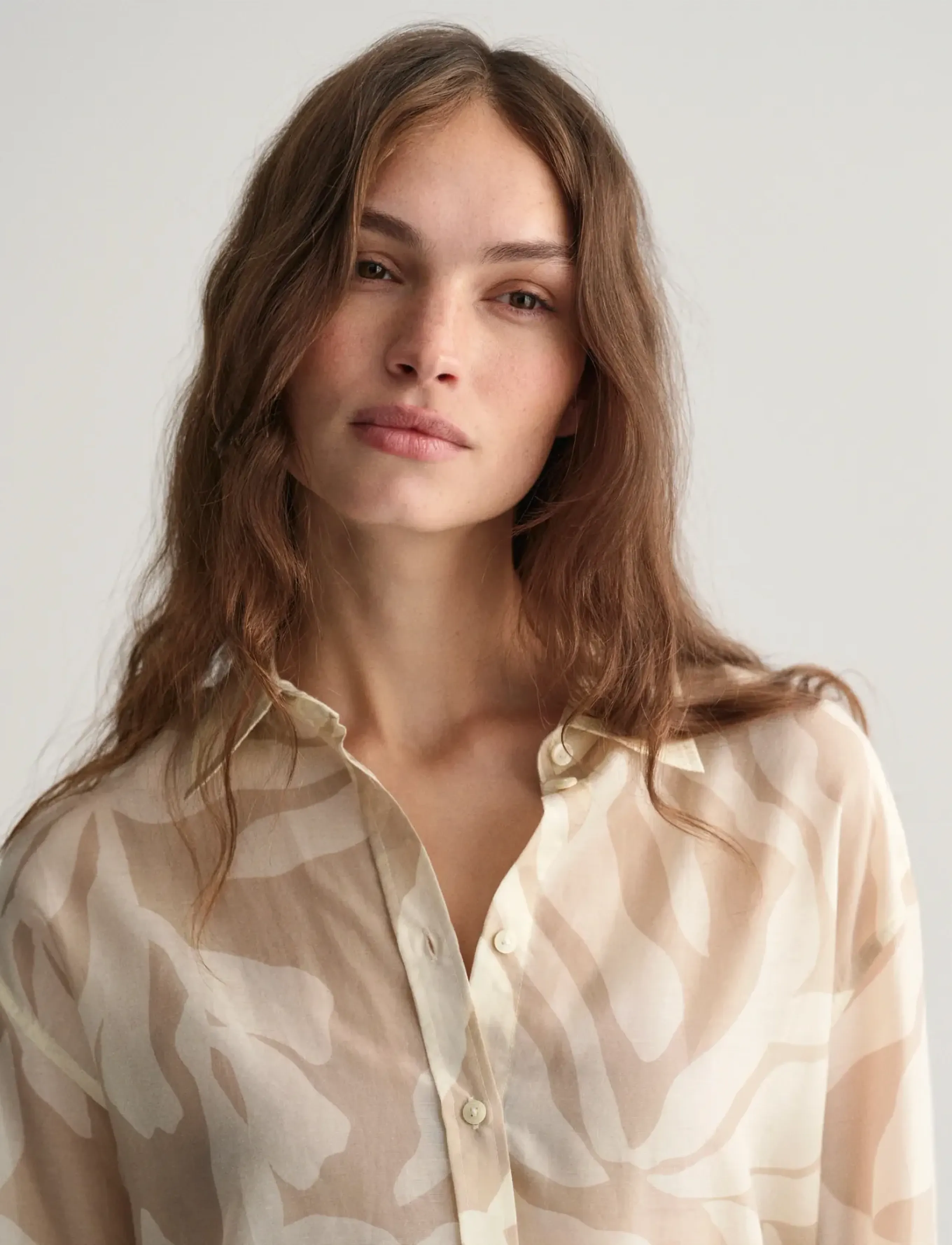 Gant - REL PALM PRINT COT SILK SHIRT - dry sand - 4