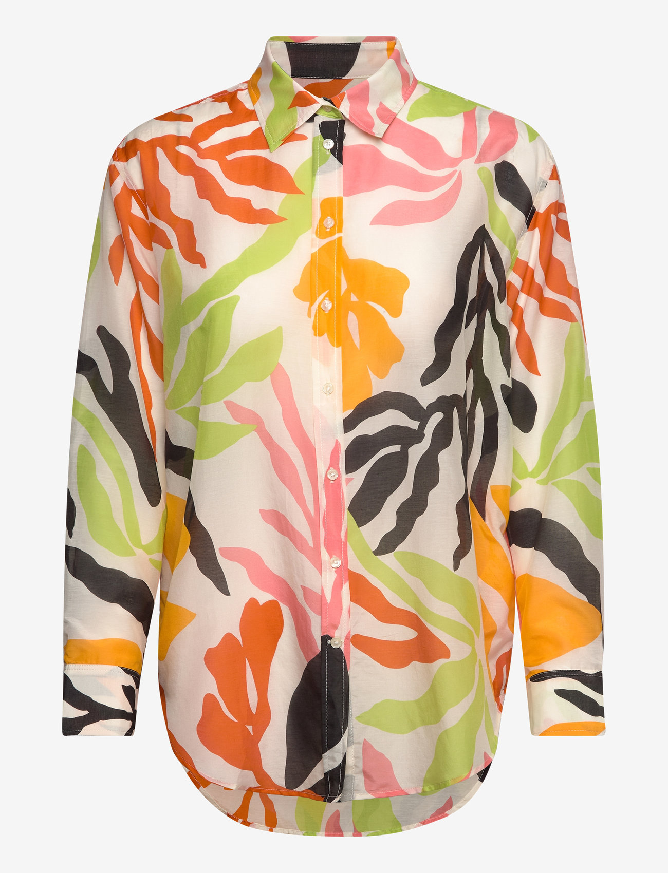 GANT - REL PALM PRINT COT SILK SHIRT - långärmade skjortor - medal yellow - 0