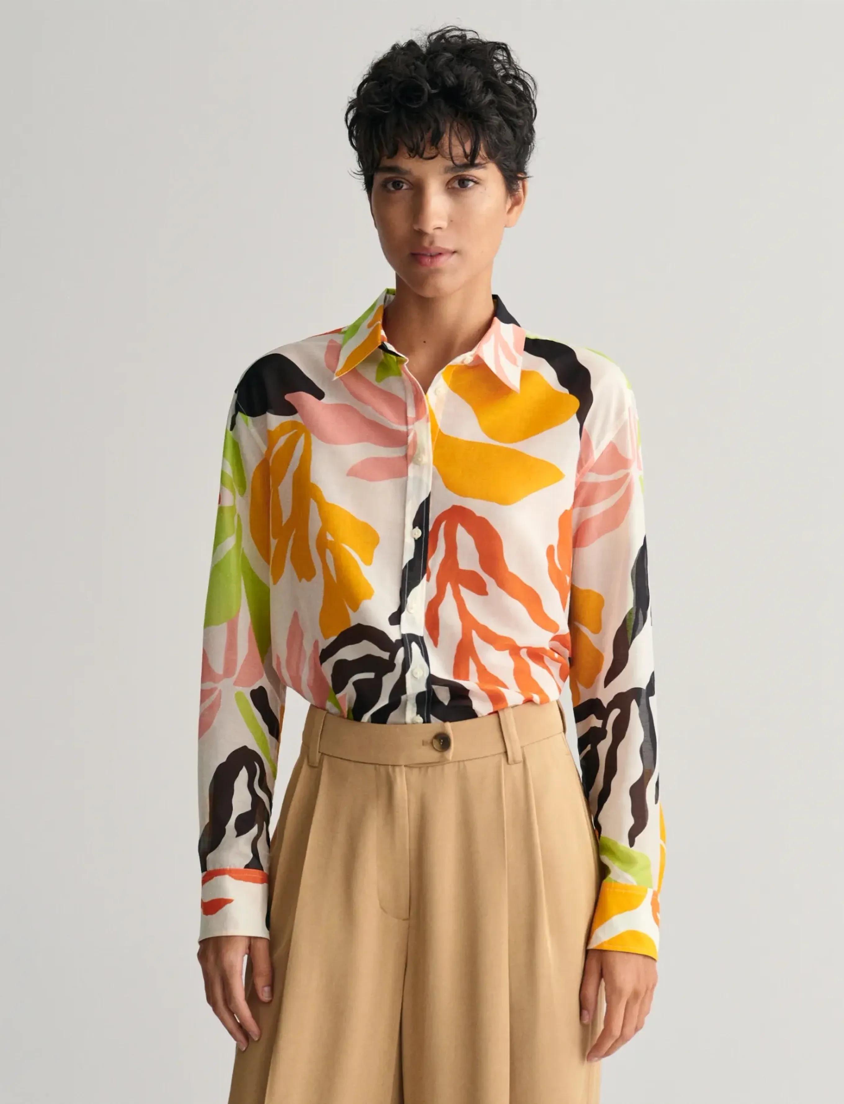Gant REL PALM PRINT COT SILK SHIRT - Koszule - MEDAL YELLOW / multi
