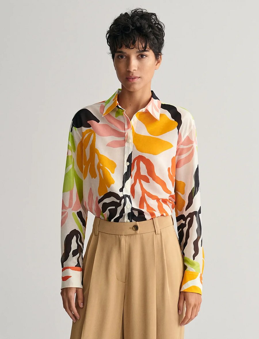 Gant - REL PALM PRINT COT SILK SHIRT - overhemden met lange mouwen - medal yellow - 0
