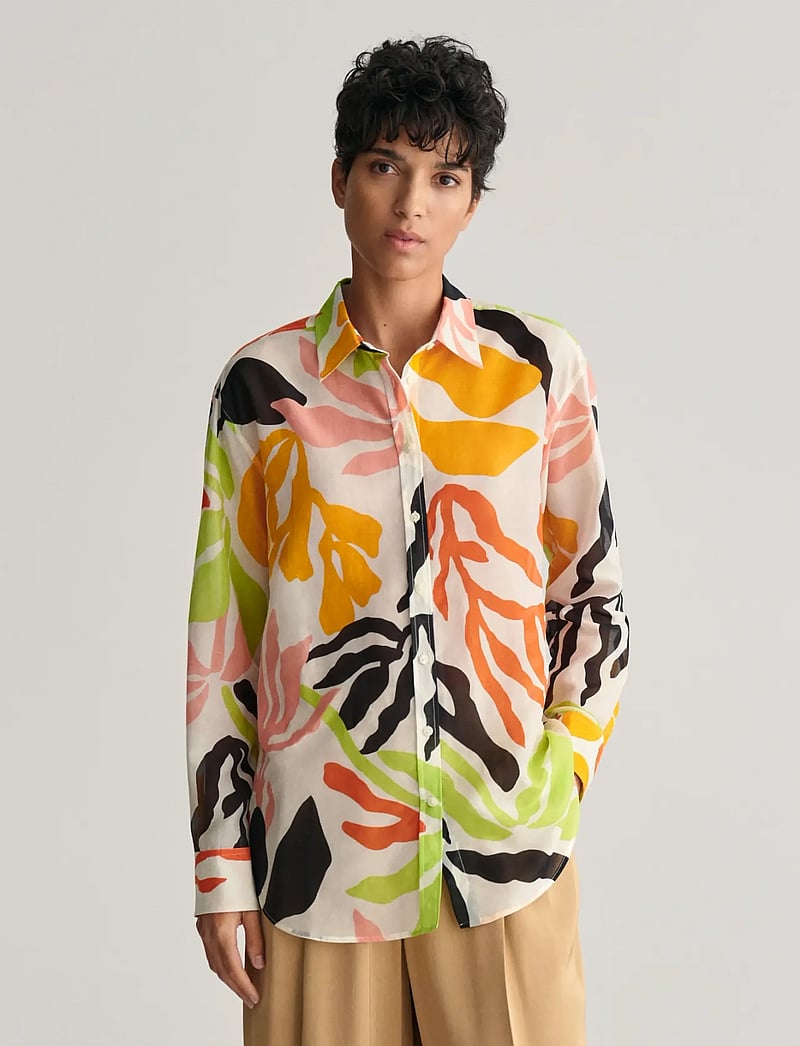 GANT - REL PALM PRINT COT SILK SHIRT - langärmlige hemden - medal yellow - 4