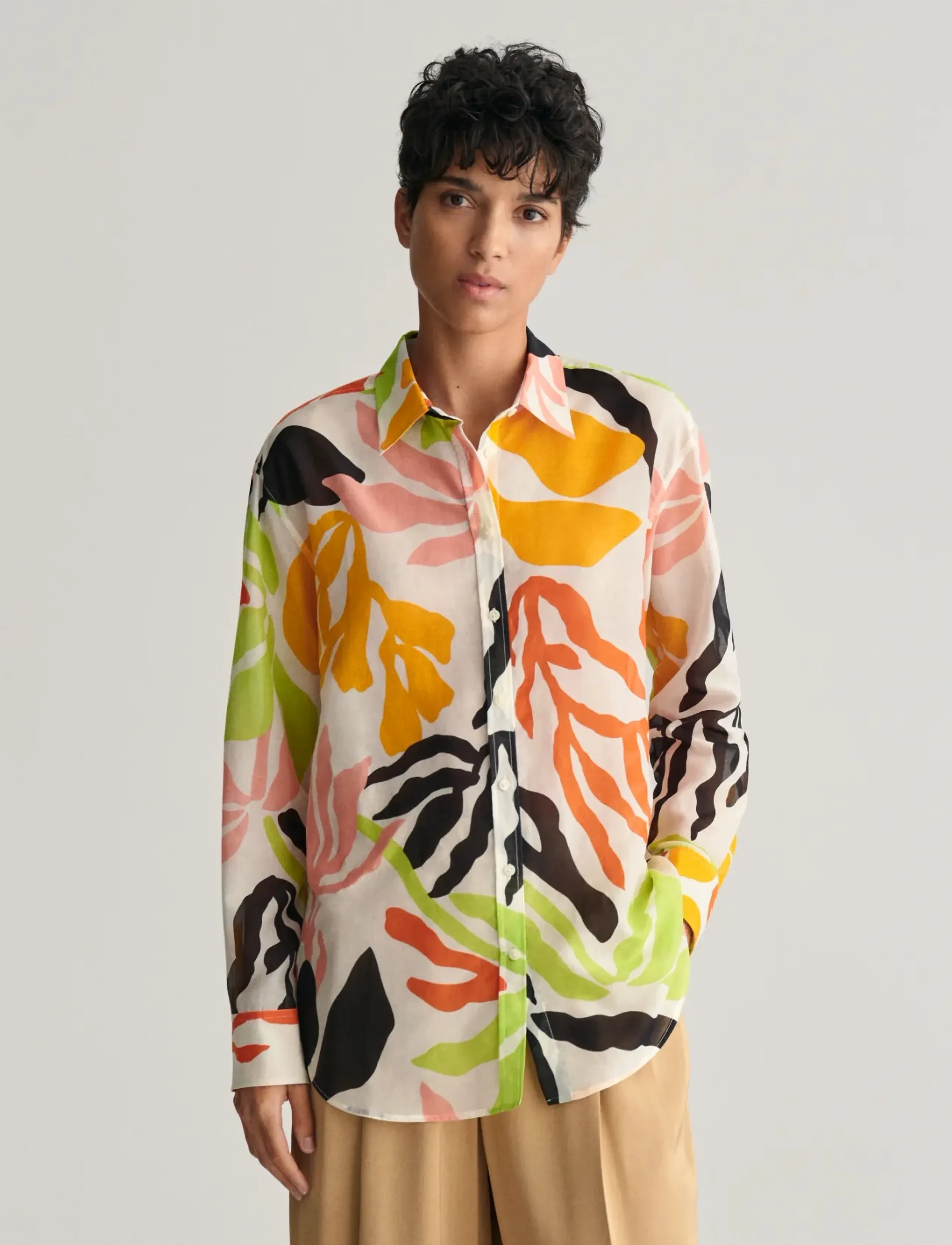 Gant - REL PALM PRINT COT SILK SHIRT - overhemden met lange mouwen - medal yellow - 4