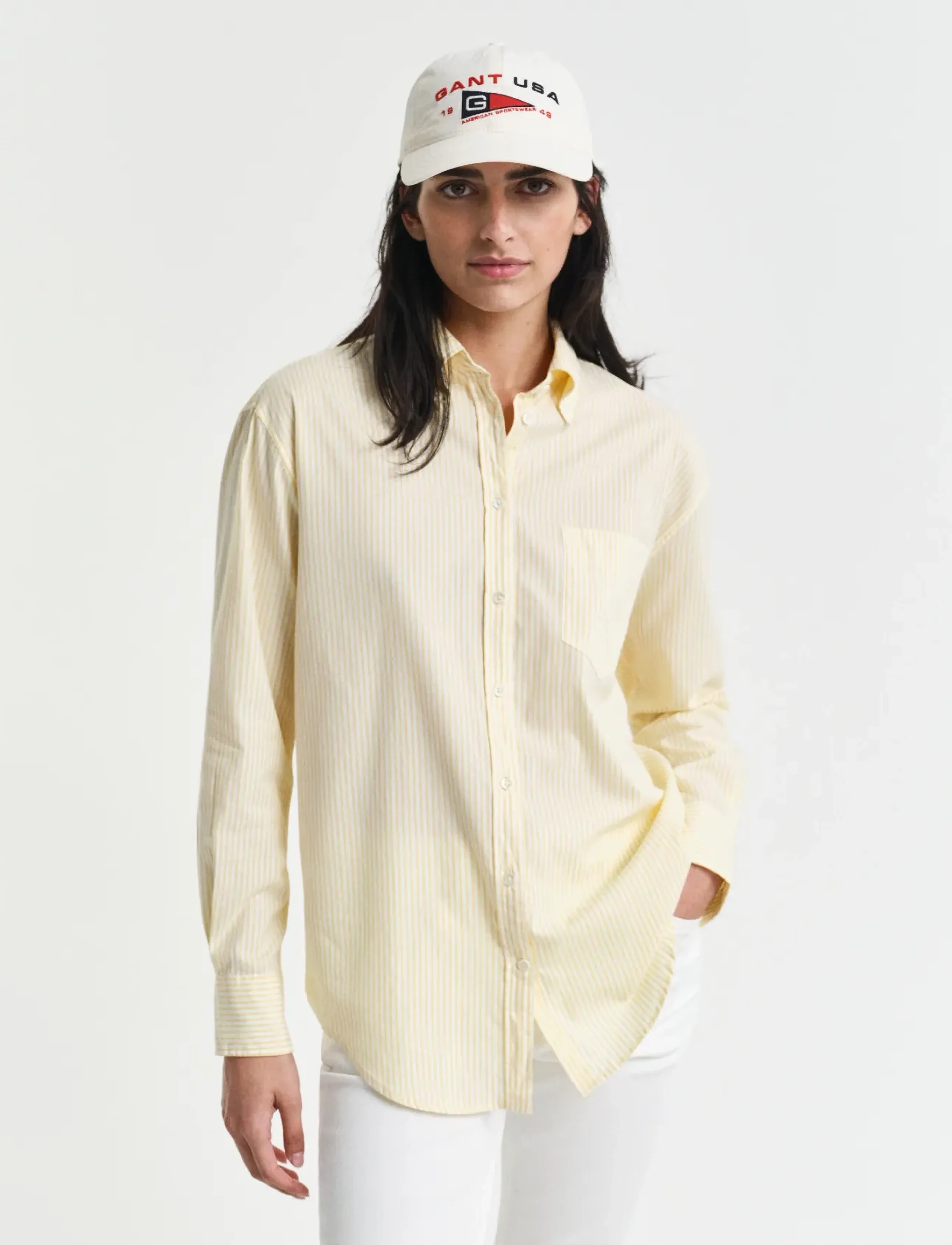 Gant Rel Luxury Oxford Striped Bd Shirt, Kvinder, Stribet Button-Down Skjorte, Gul, Str: 38