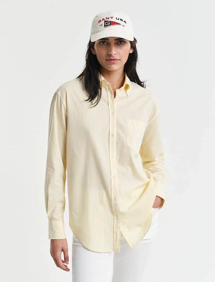 Gant - REL LUXURY OXFORD STRIPED BD SHIRT - langärmlige hemden - dusty light yellow - 0