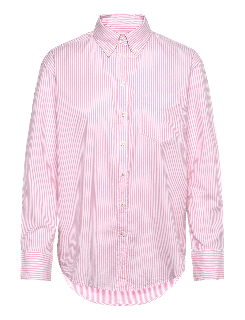 GANT - REL LUXURY OXFORD STRIPED BD SHIRT - långärmade skjortor - geranium pink - 1