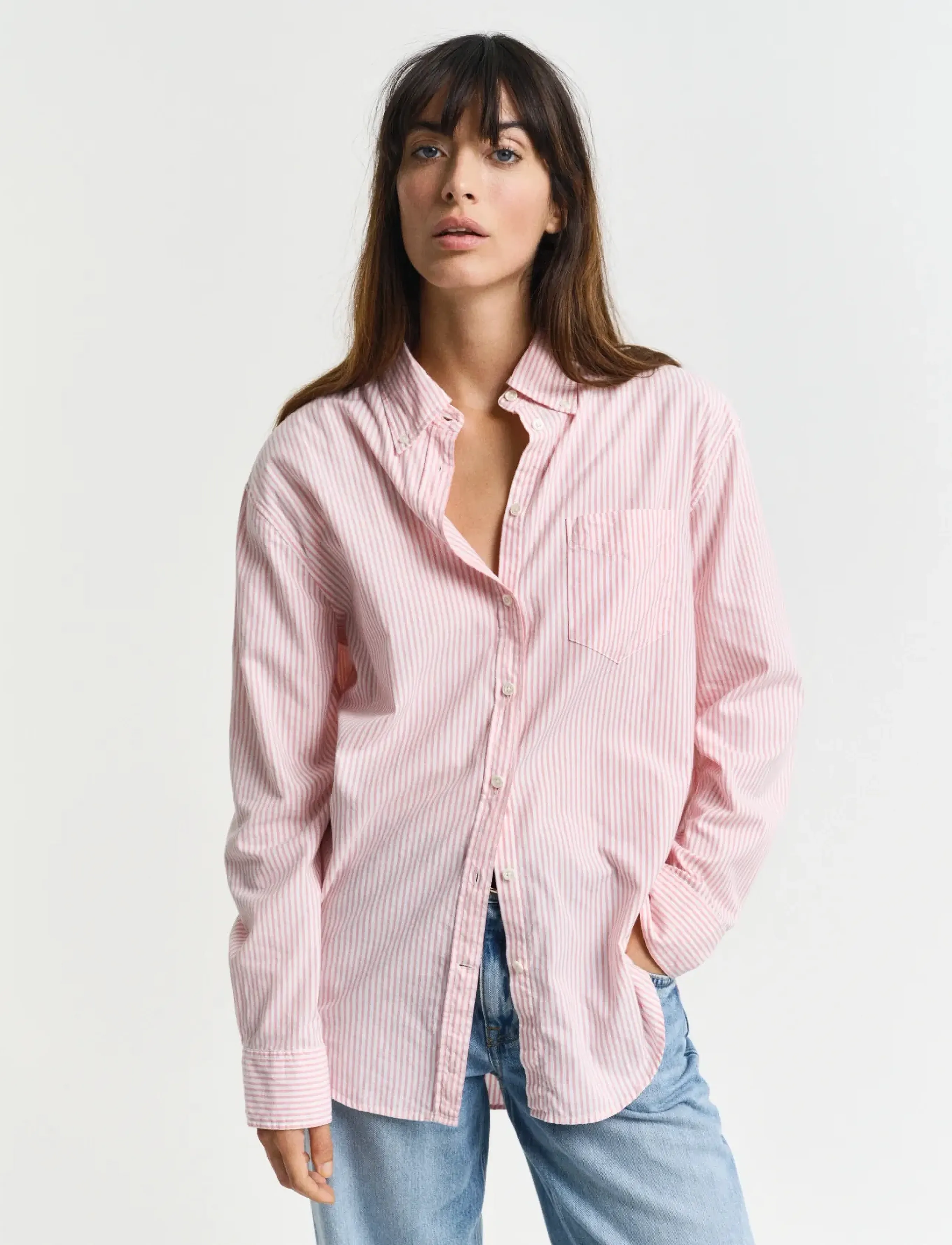 Gant Rel Luxury Oxford Striped Bd Shirt, Kvinder, Stribet Button-Down Skjorte, Pink, Str: 36