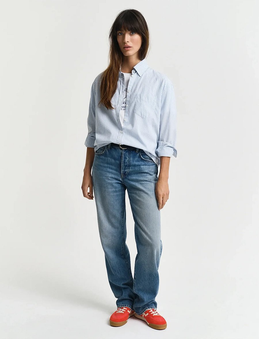 Gant - REL LUXURY OXFORD STRIPED BD SHIRT - langærmede skjorter - muted blue - 5