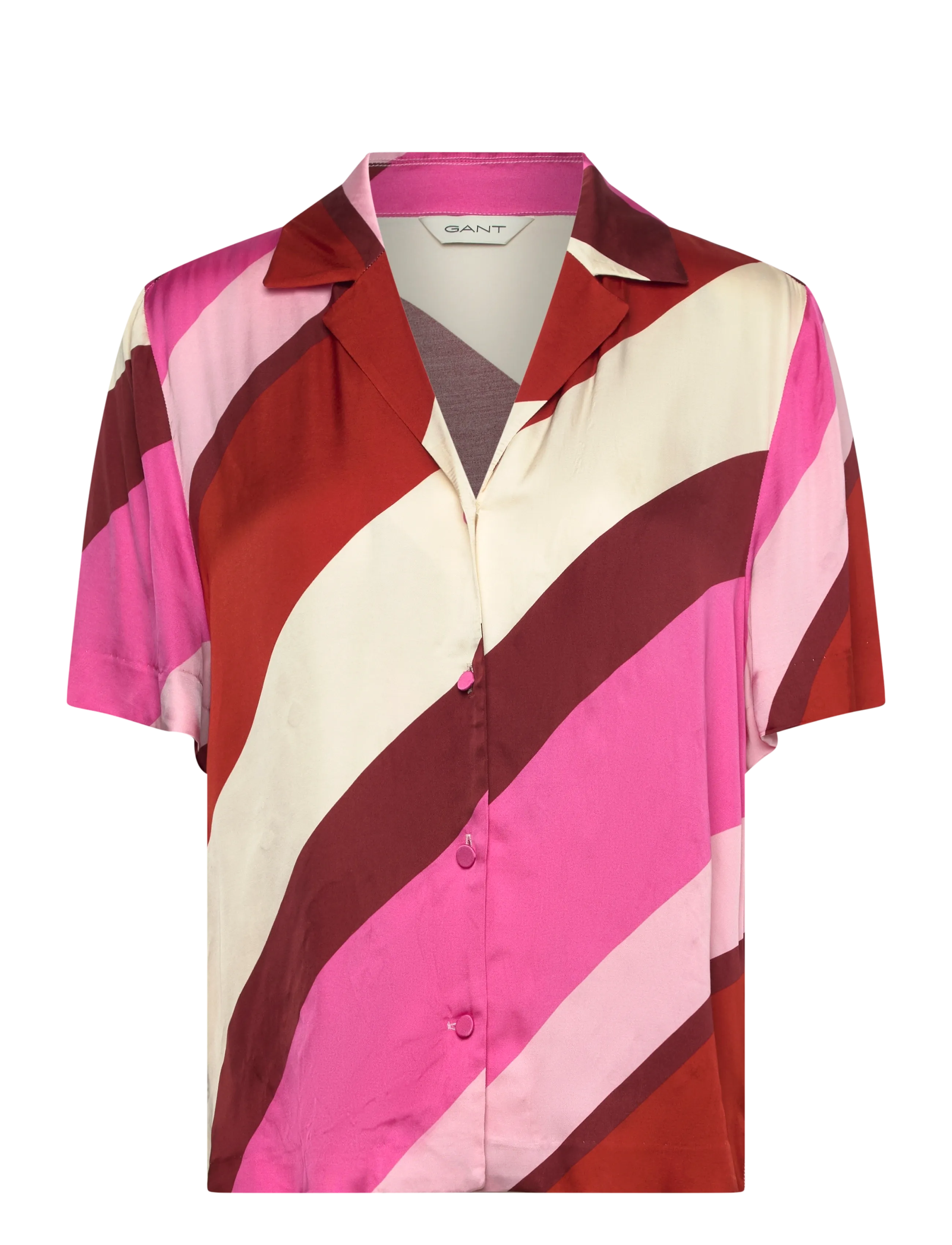GANT Gestreift Camp Collar Ss Shirt Pink - 34 - Damen