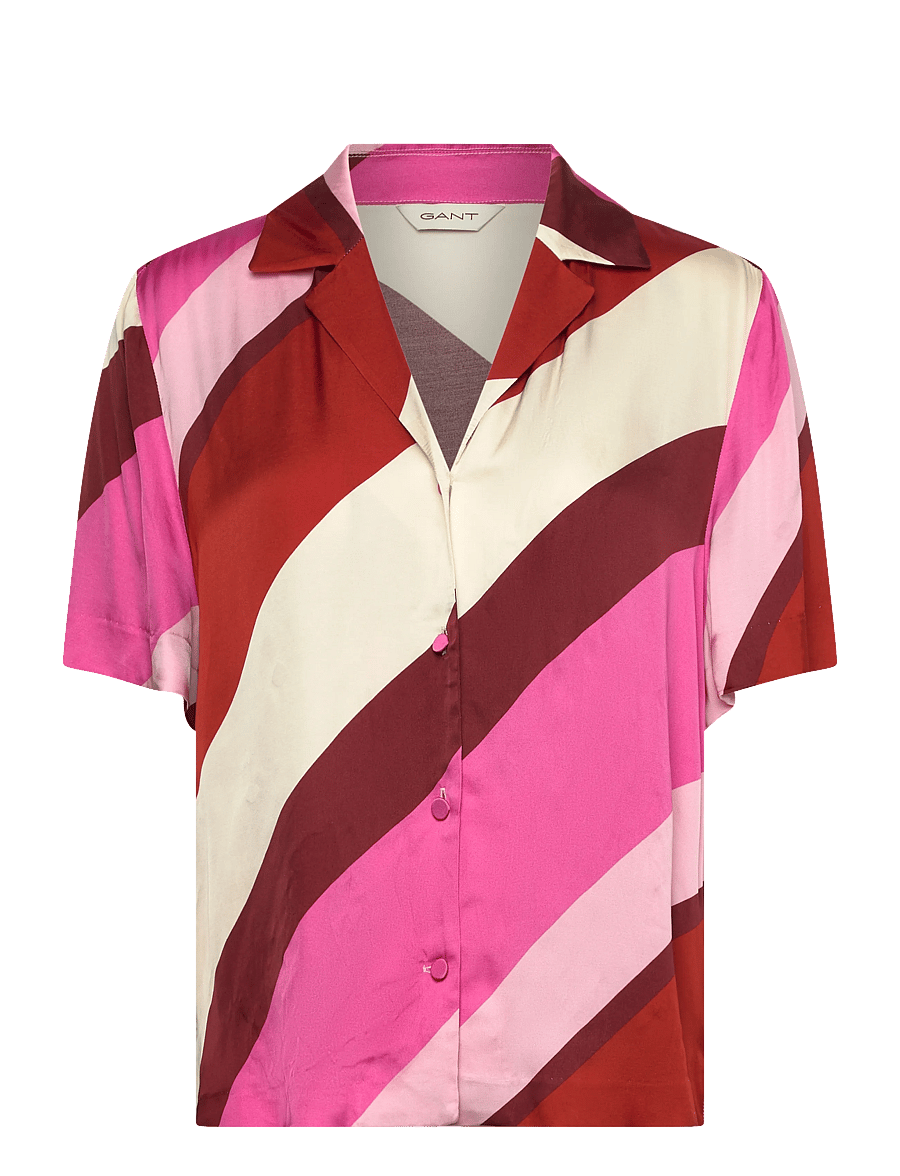 Gant - STRIPED CAMP COLLAR SS SHIRT - lühikeste varrukatega särgid - perky pink - 0