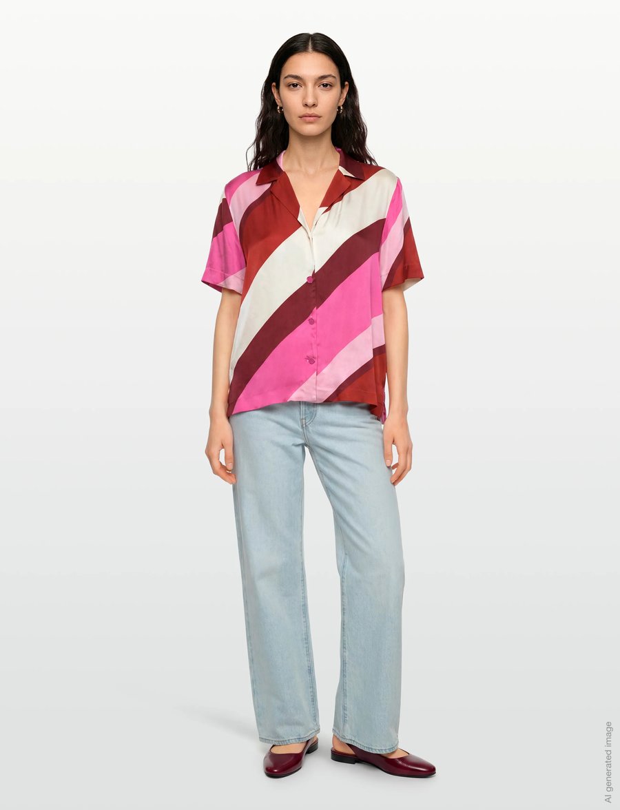 Gant - STRIPED CAMP COLLAR SS SHIRT - short-sleeved shirts - perky pink - 0