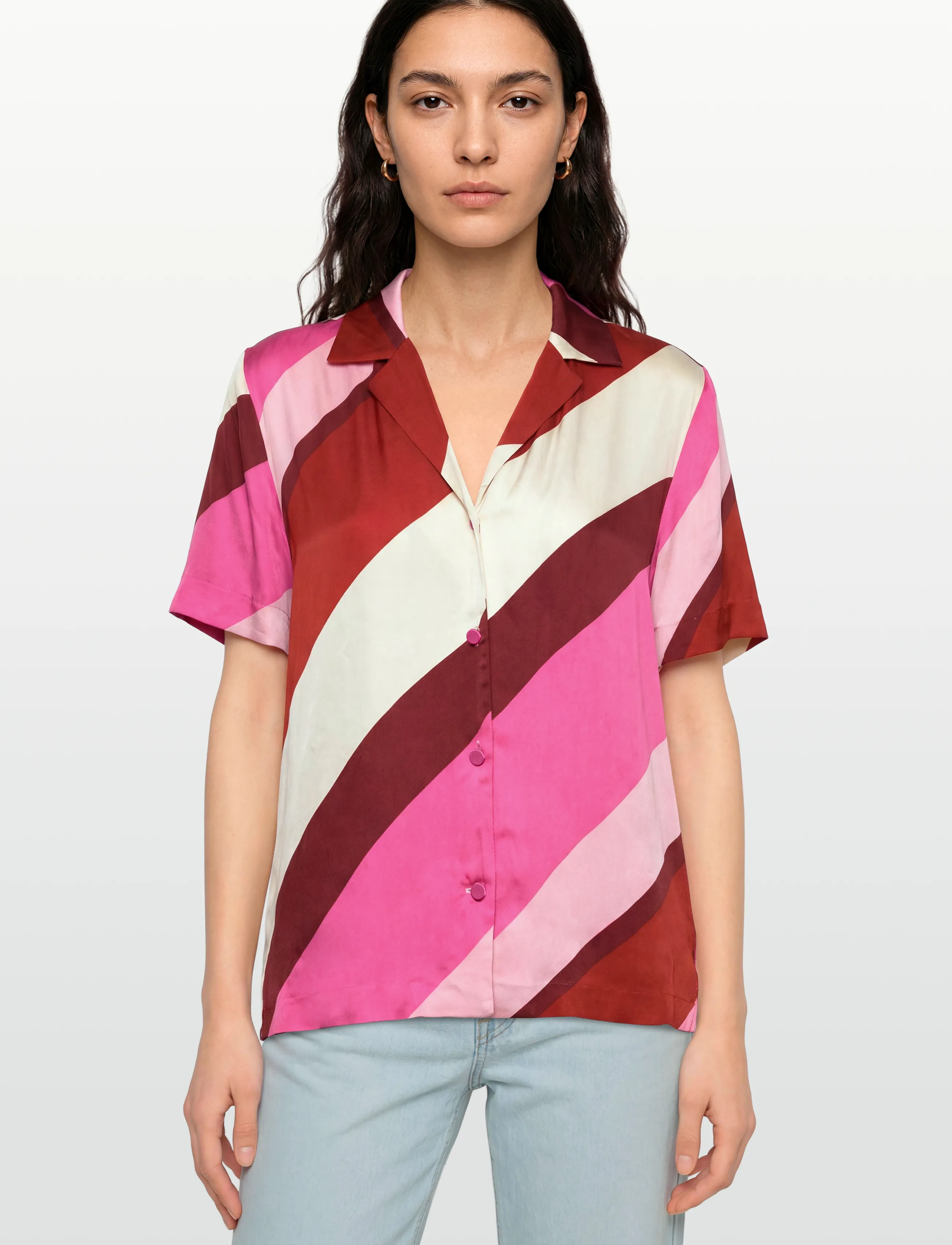 Gant - STRIPED CAMP COLLAR SS SHIRT - kortærmede skjorter - perky pink - 3