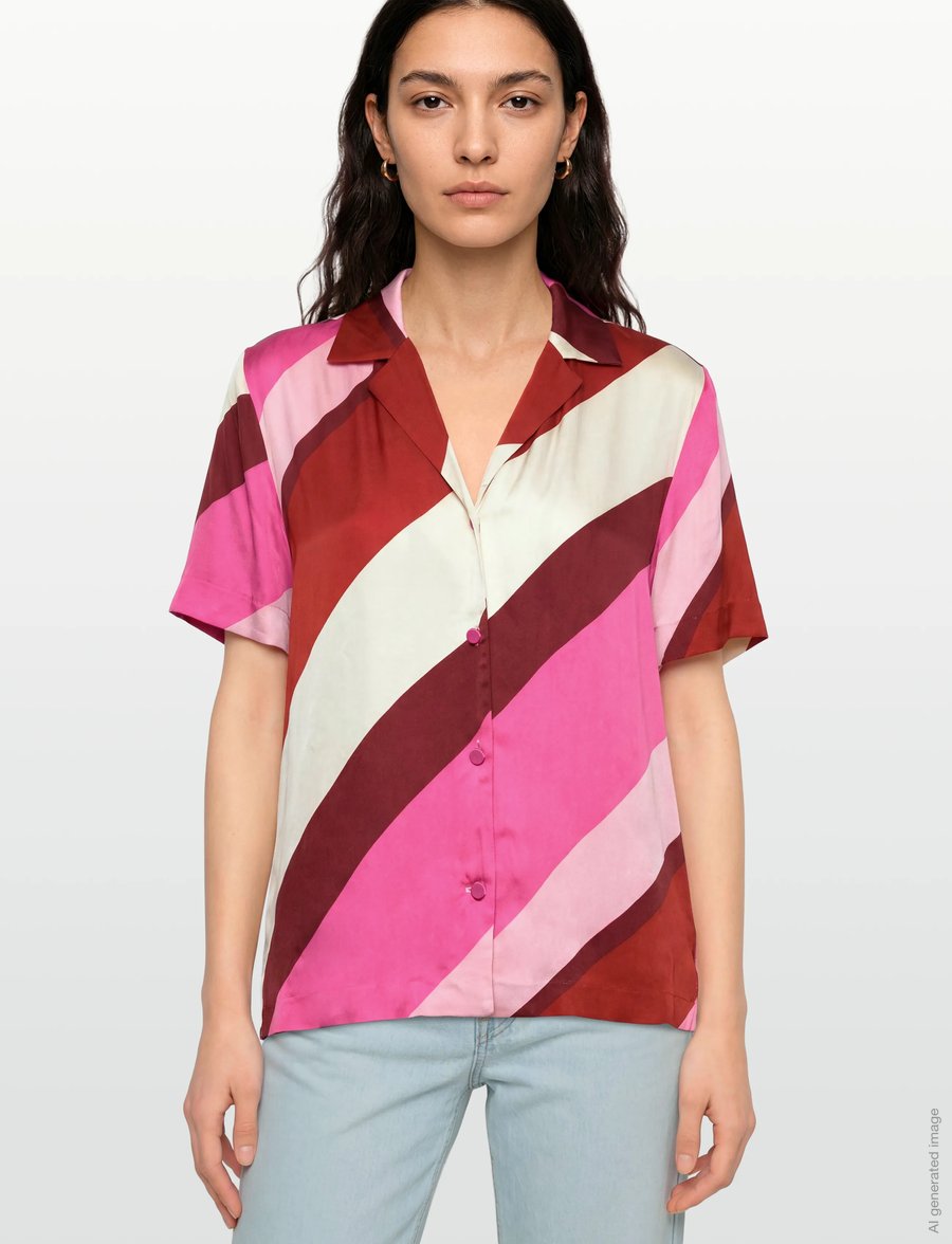 Gant - STRIPED CAMP COLLAR SS SHIRT - short-sleeved shirts - perky pink - 3
