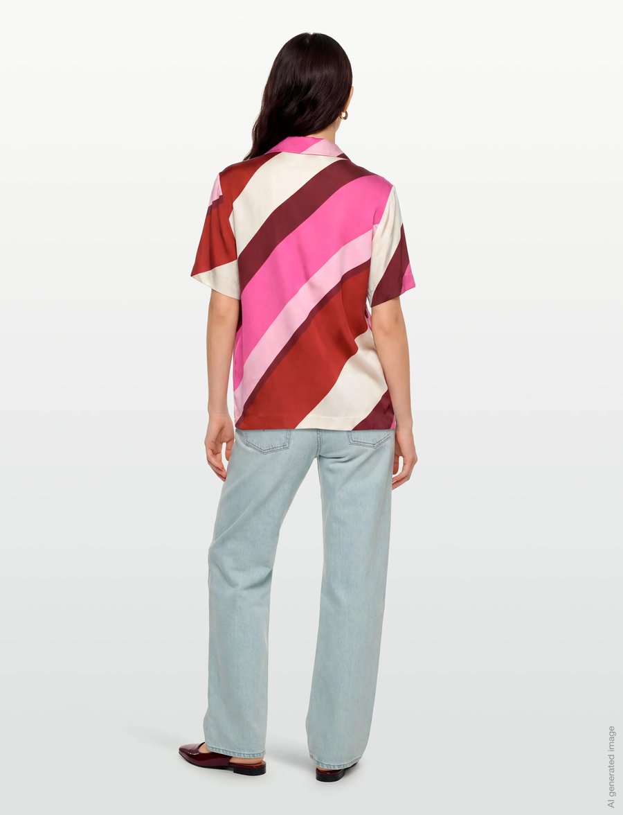 Gant - STRIPED CAMP COLLAR SS SHIRT - short-sleeved shirts - perky pink - 4