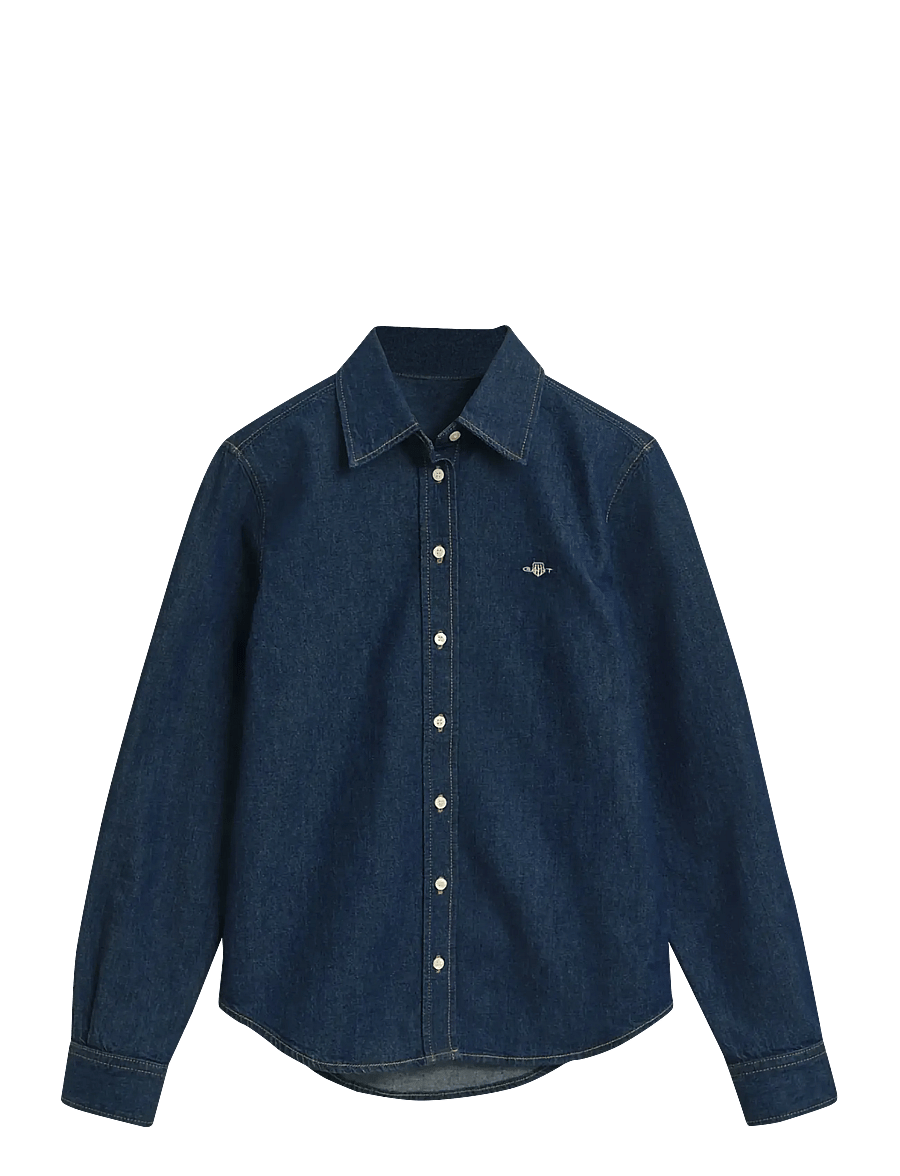 Gant - REG DENIM SHIRT - jeansskjortor - dark blue - 0