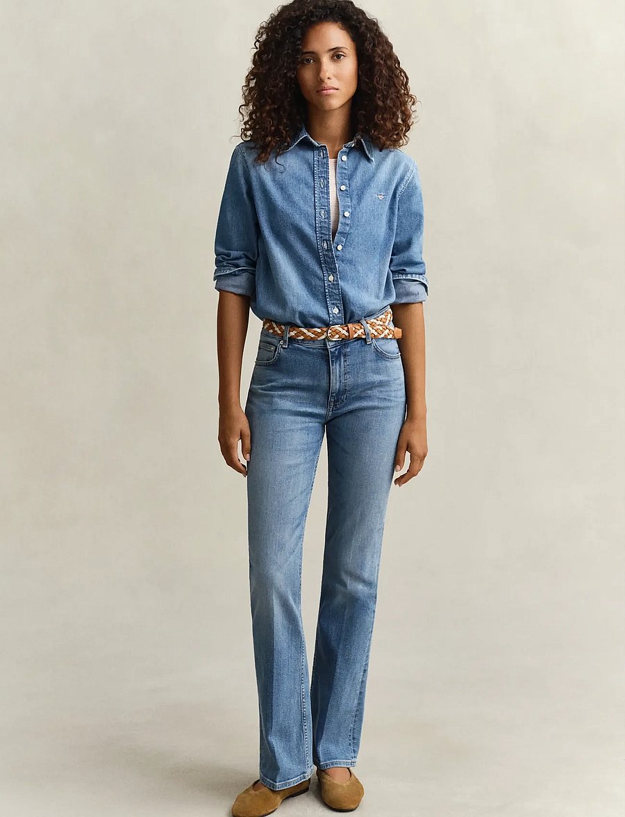 Gant - REG DENIM SHIRT - denim shirts - semi light blue worn in - 4