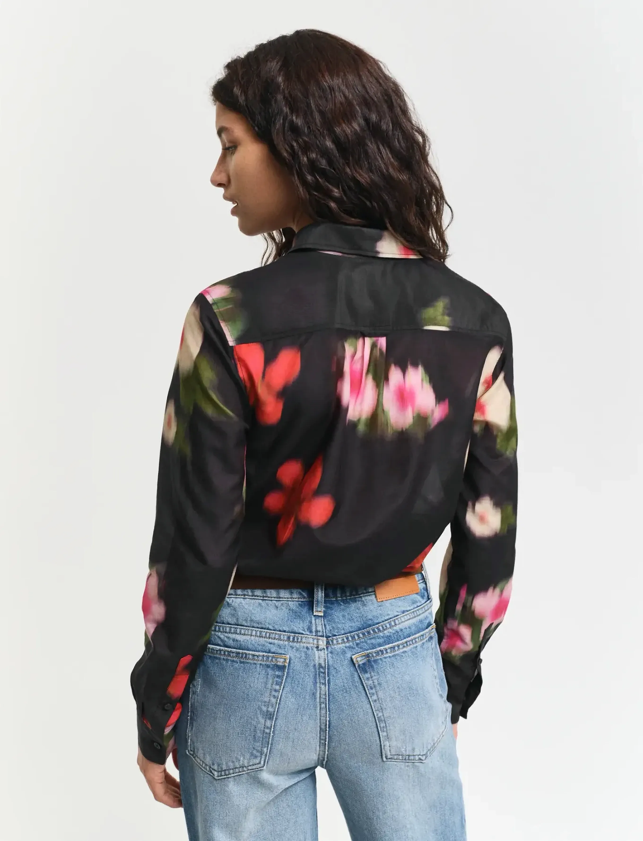 Gant - REG FLORAL CTN SILK SHIRT - langärmlige hemden - black - 3