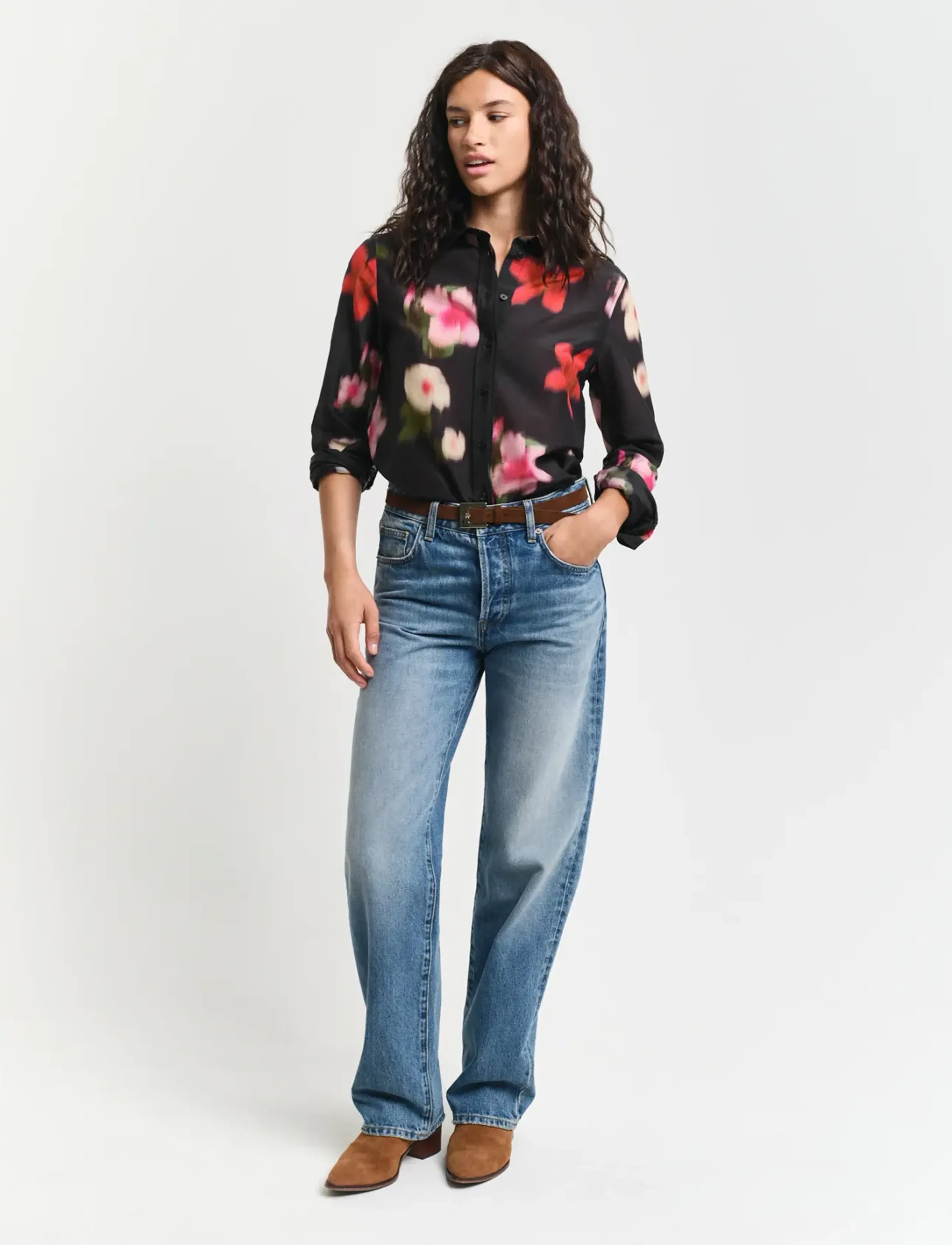 Gant - REG FLORAL CTN SILK SHIRT - langärmlige hemden - black - 5