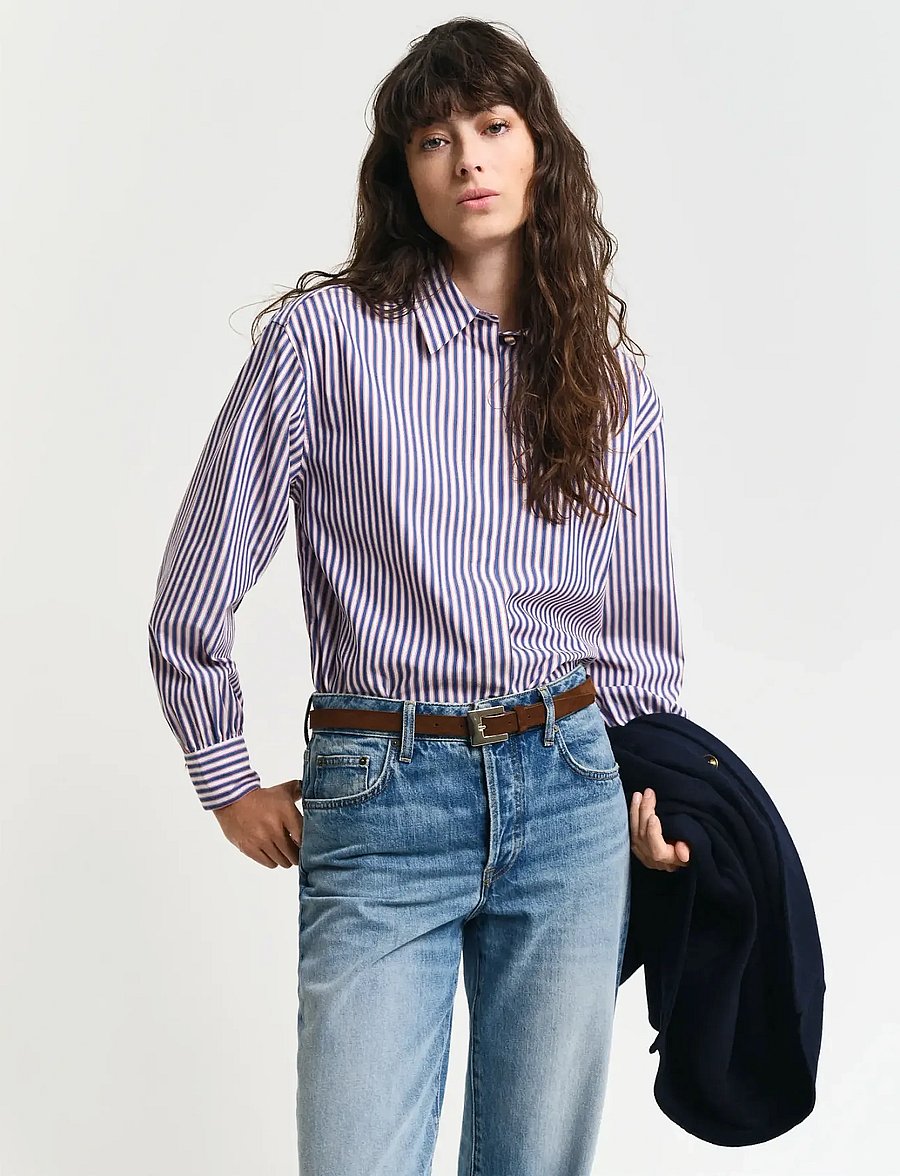 Gant - REL STRIPED VOLUME SLEEVE SHIRT - langärmlige hemden - white - 0