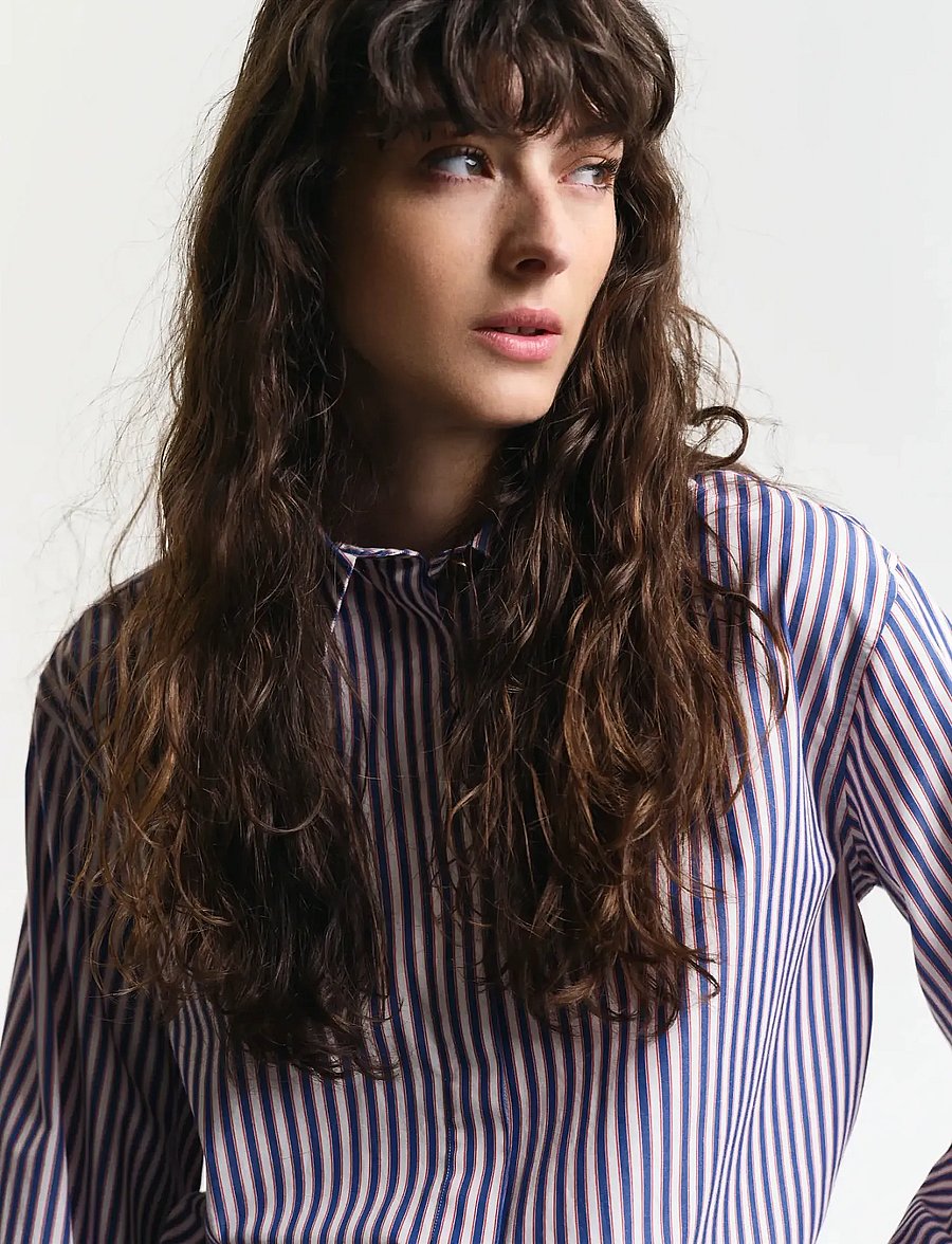 Gant - REL STRIPED VOLUME SLEEVE SHIRT - langärmlige hemden - white - 4